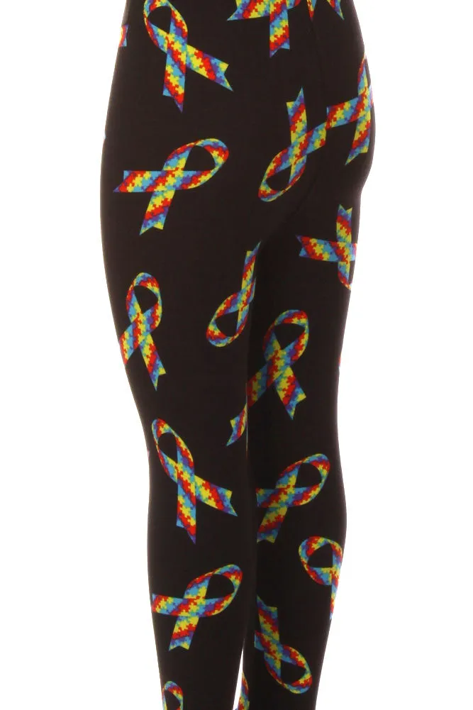 Kid's Rainbow Autism Ribbon Pattern Printed Leggings