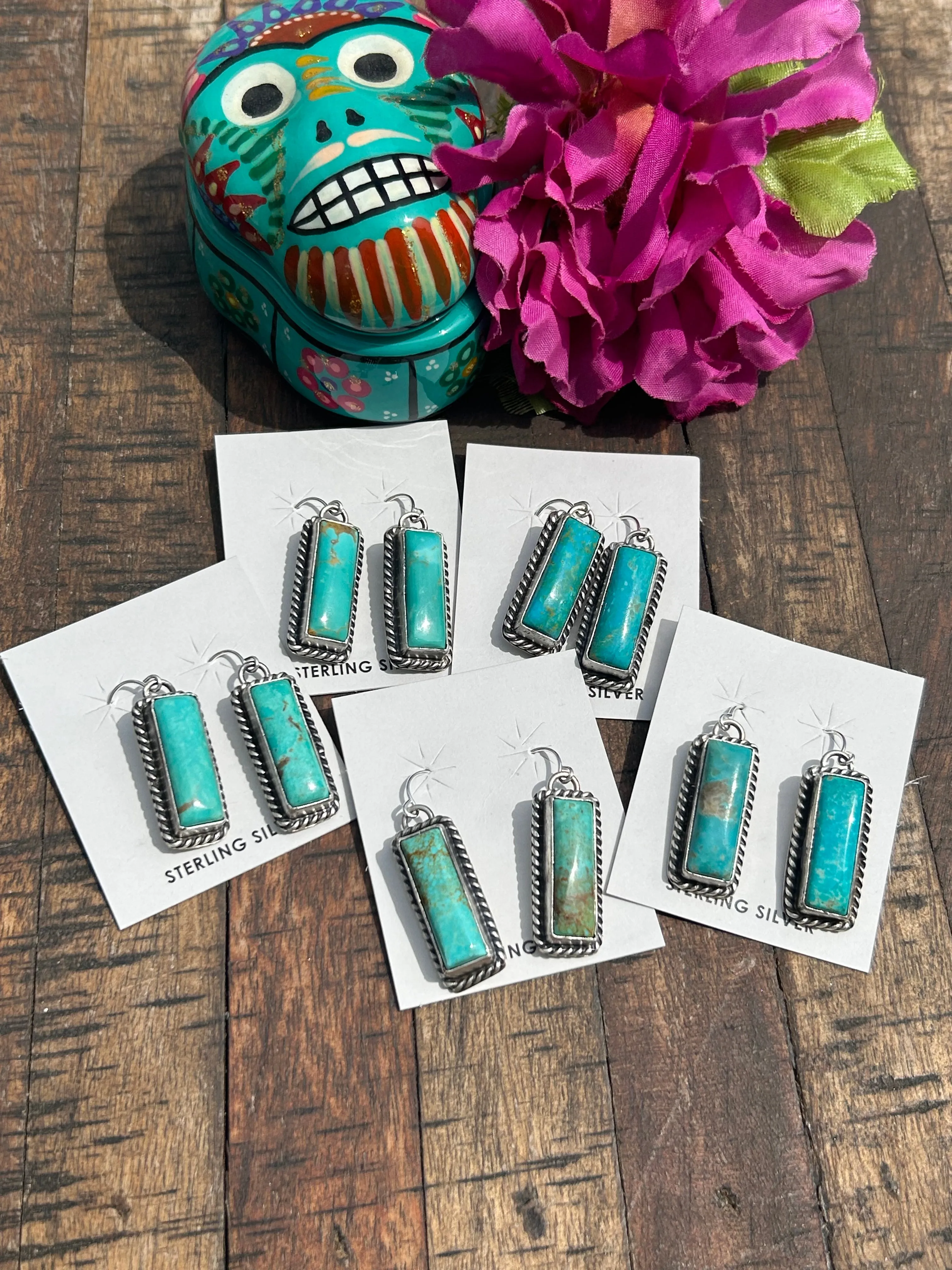 Kingman Bar Dangle Earrings (Blue-Green)