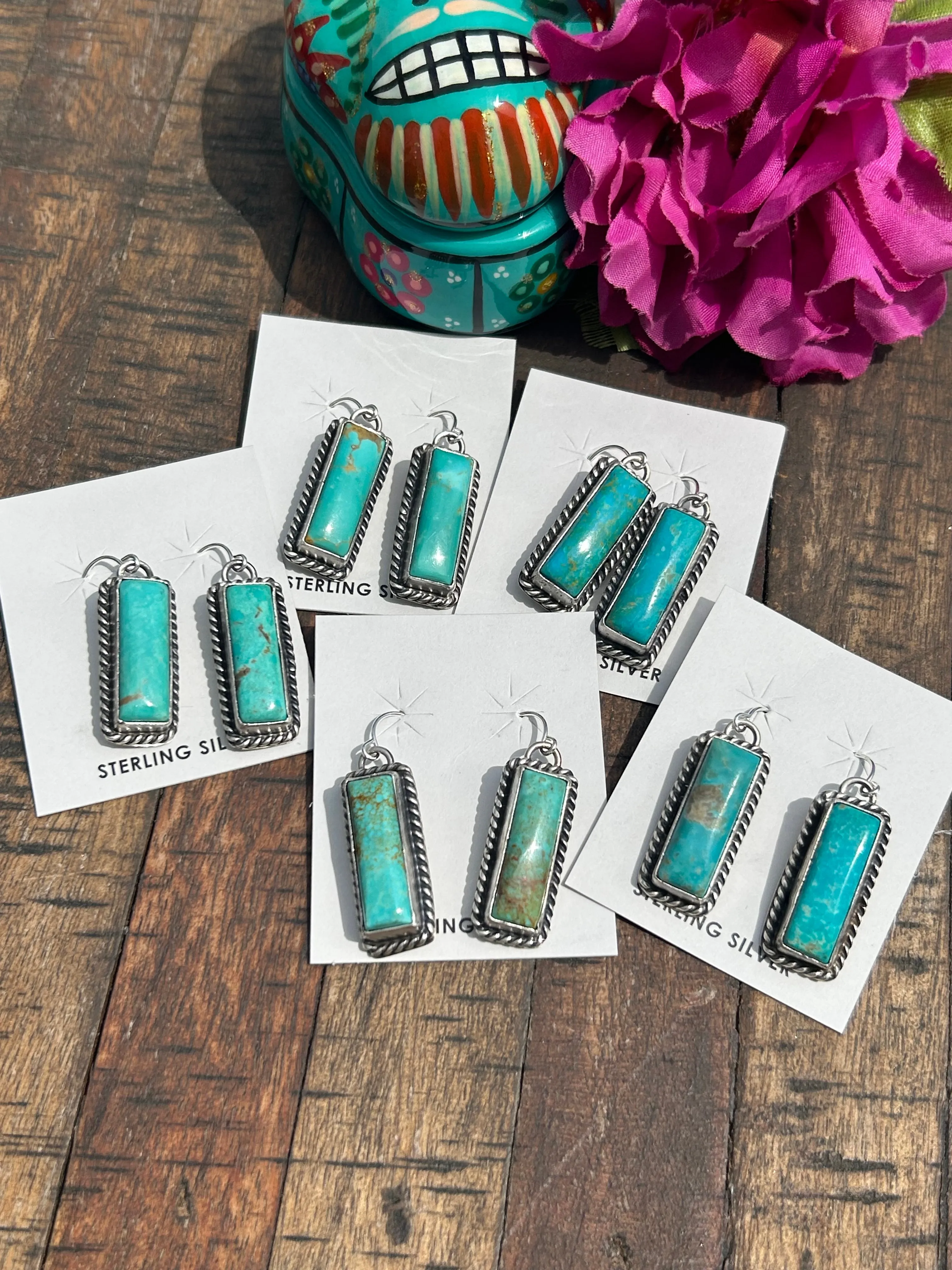 Kingman Bar Dangle Earrings (Blue-Green)