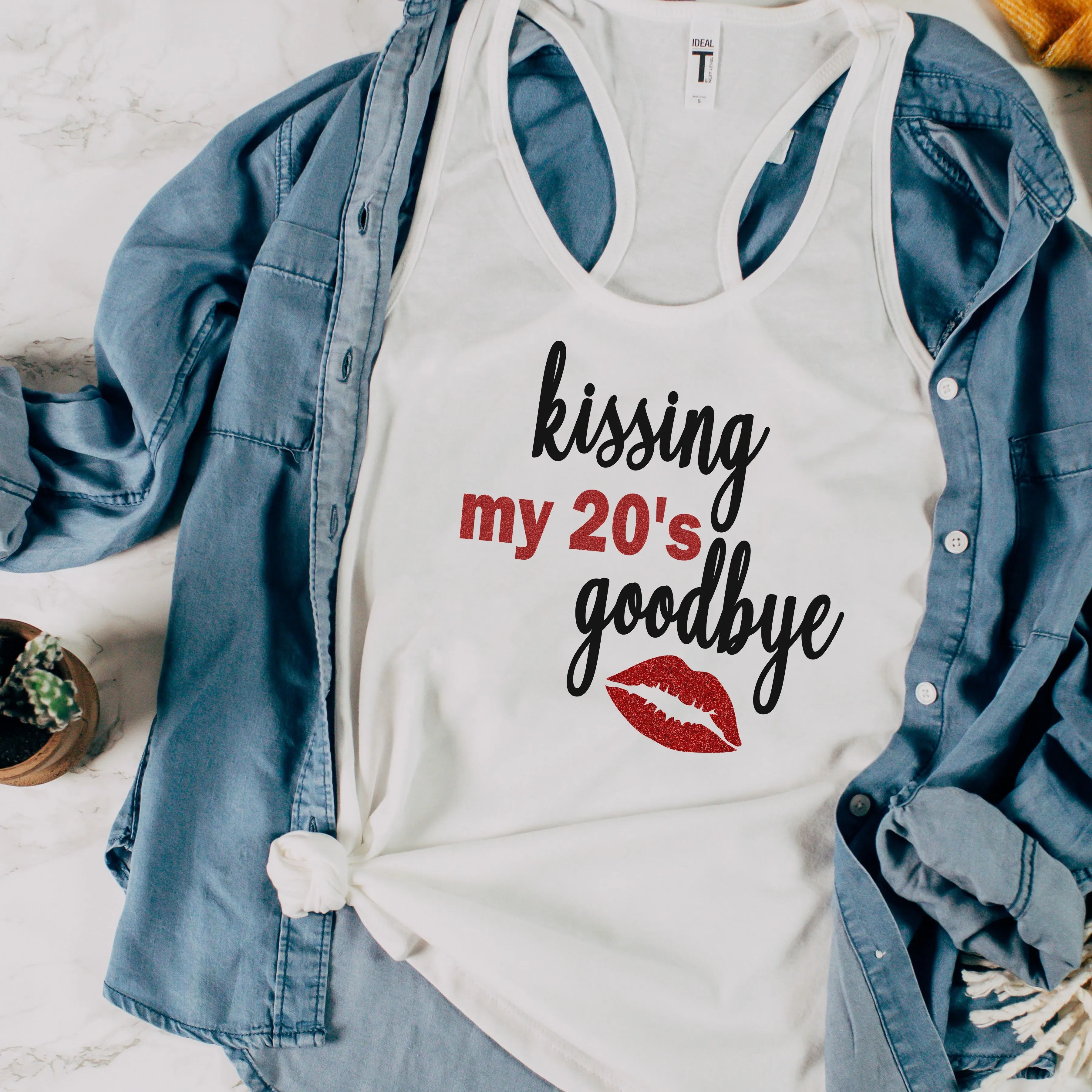 Kissing My 20's Goodbye Glitter Tank | 30th Birthday Shirt