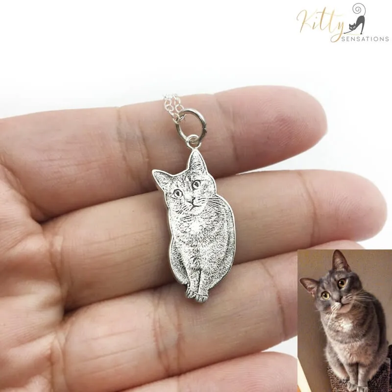 KittySensations Custom Cat Necklace with Personal Engraving in Solid 925 Sterling Silver