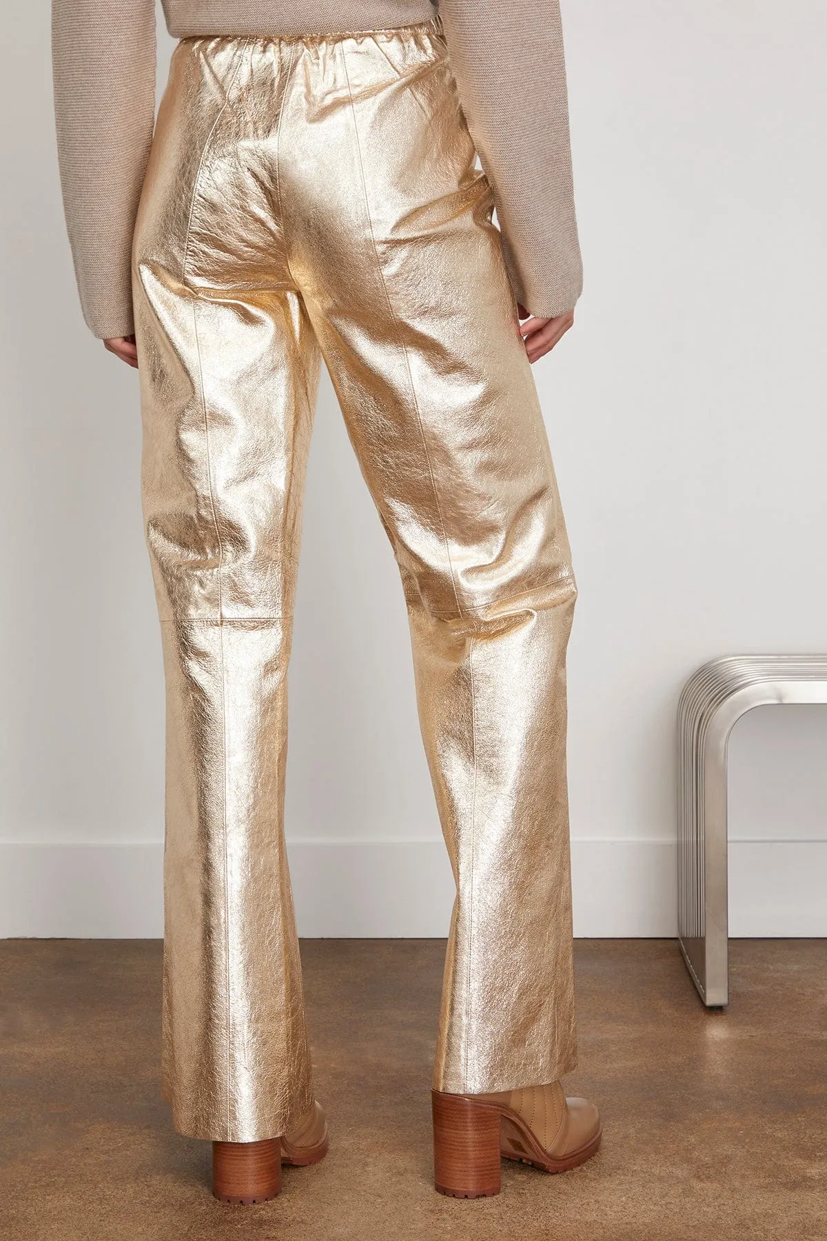 Laminated Leather Palazzo Pants in Stardust