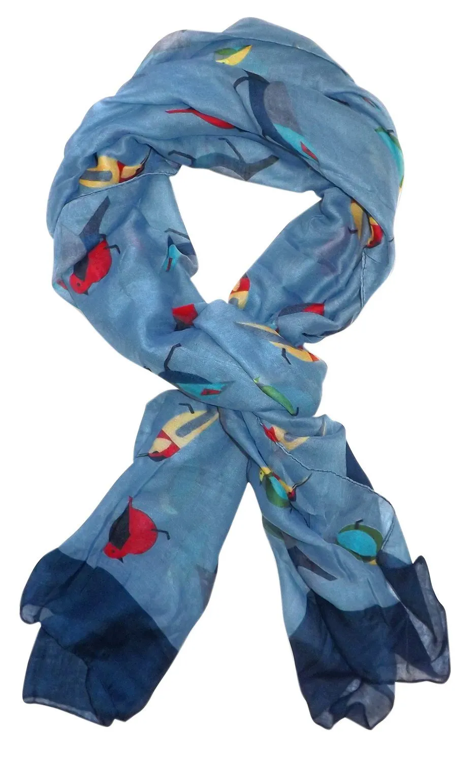 Light Blue Multicolor Graphic Design Lightweight Summer Fall Bird Print Scarf