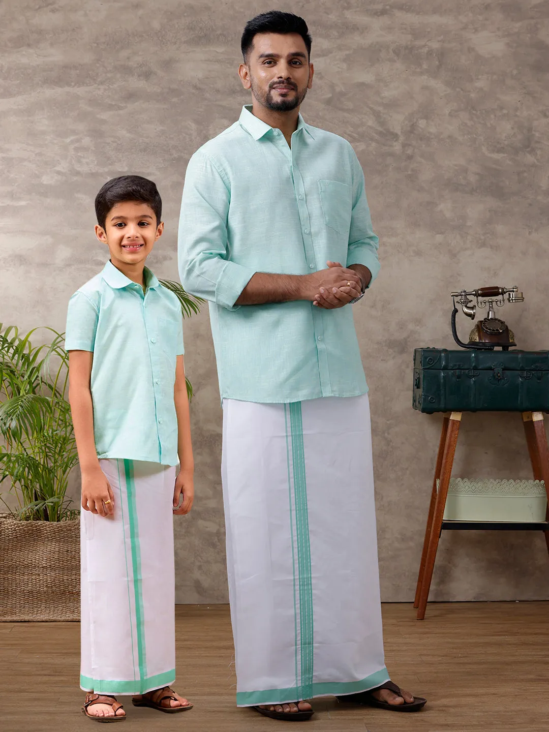 Like Father Like Son Full Sleeves Combo Set Pista Green C83