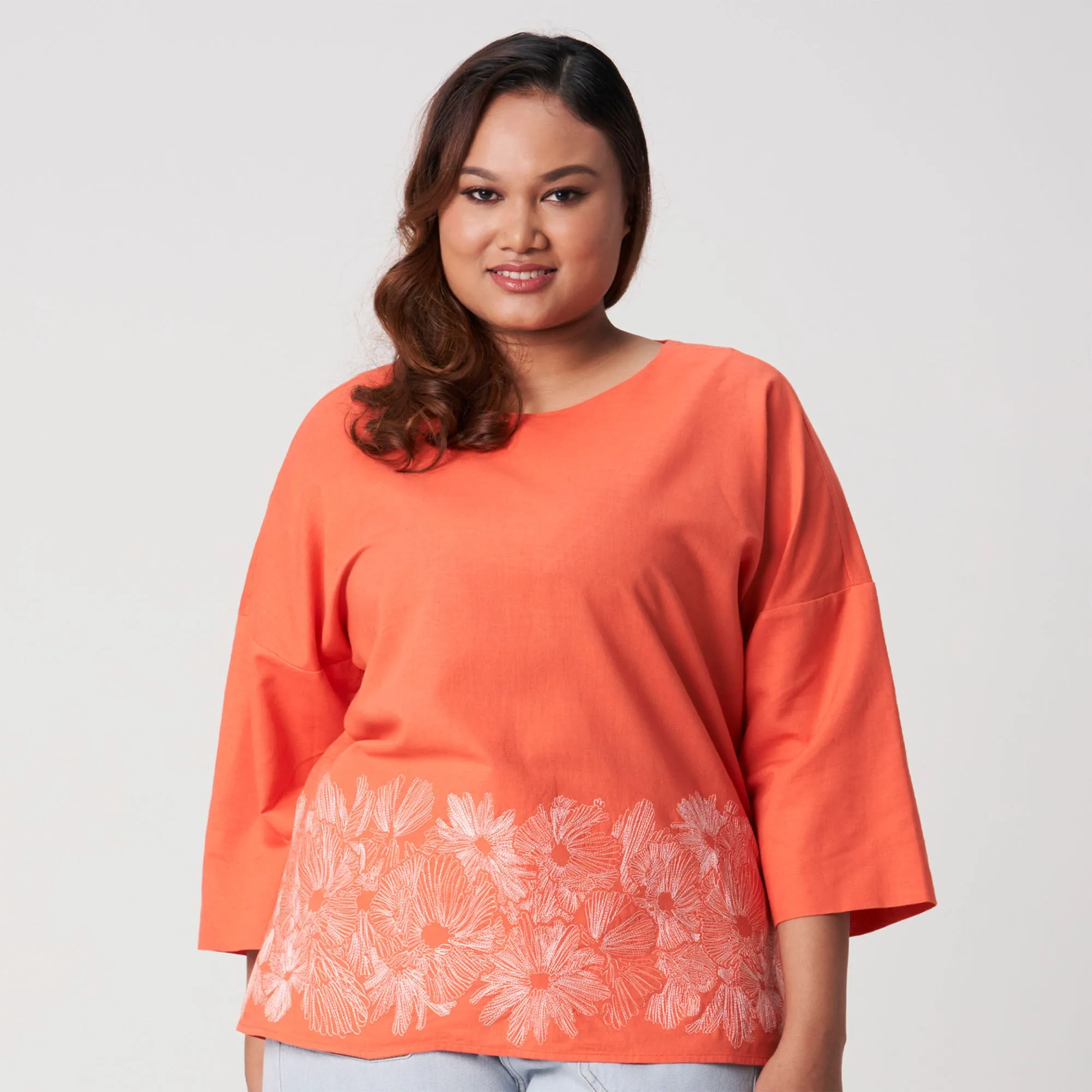 Linen Embroidered Boxy Top