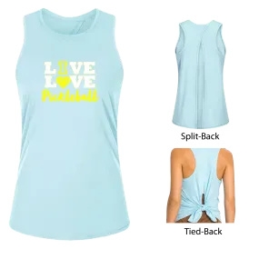 Live Love Pickleball | Women's Split Back or Tied Back Pickleball Tank | 80/20 Nylon Spandex Mix