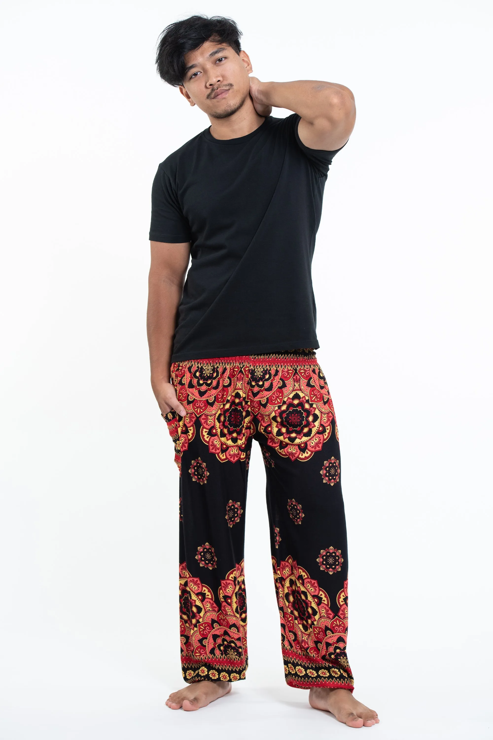 Lotus Mandalas Men's Harem Pants in Black