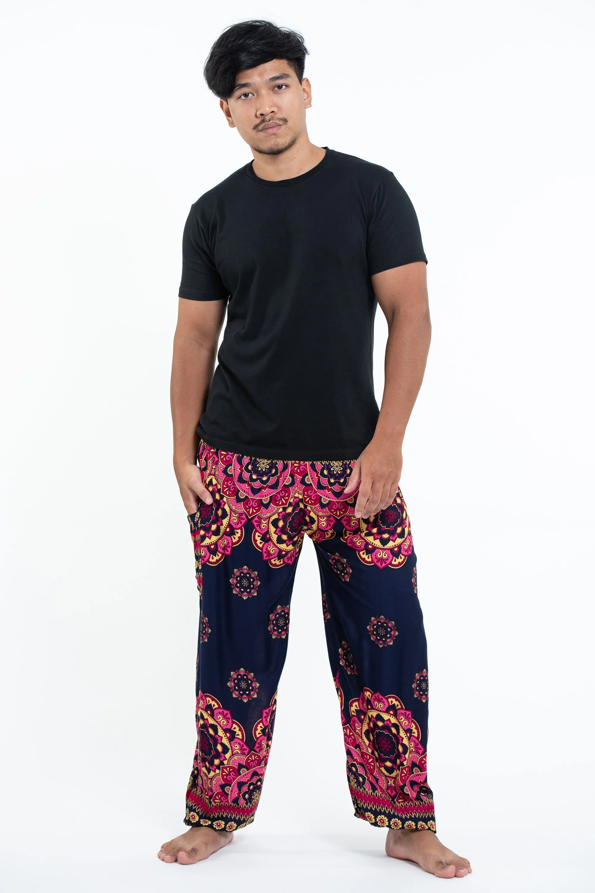 Lotus Mandalas Men's Harem Pants in Navy