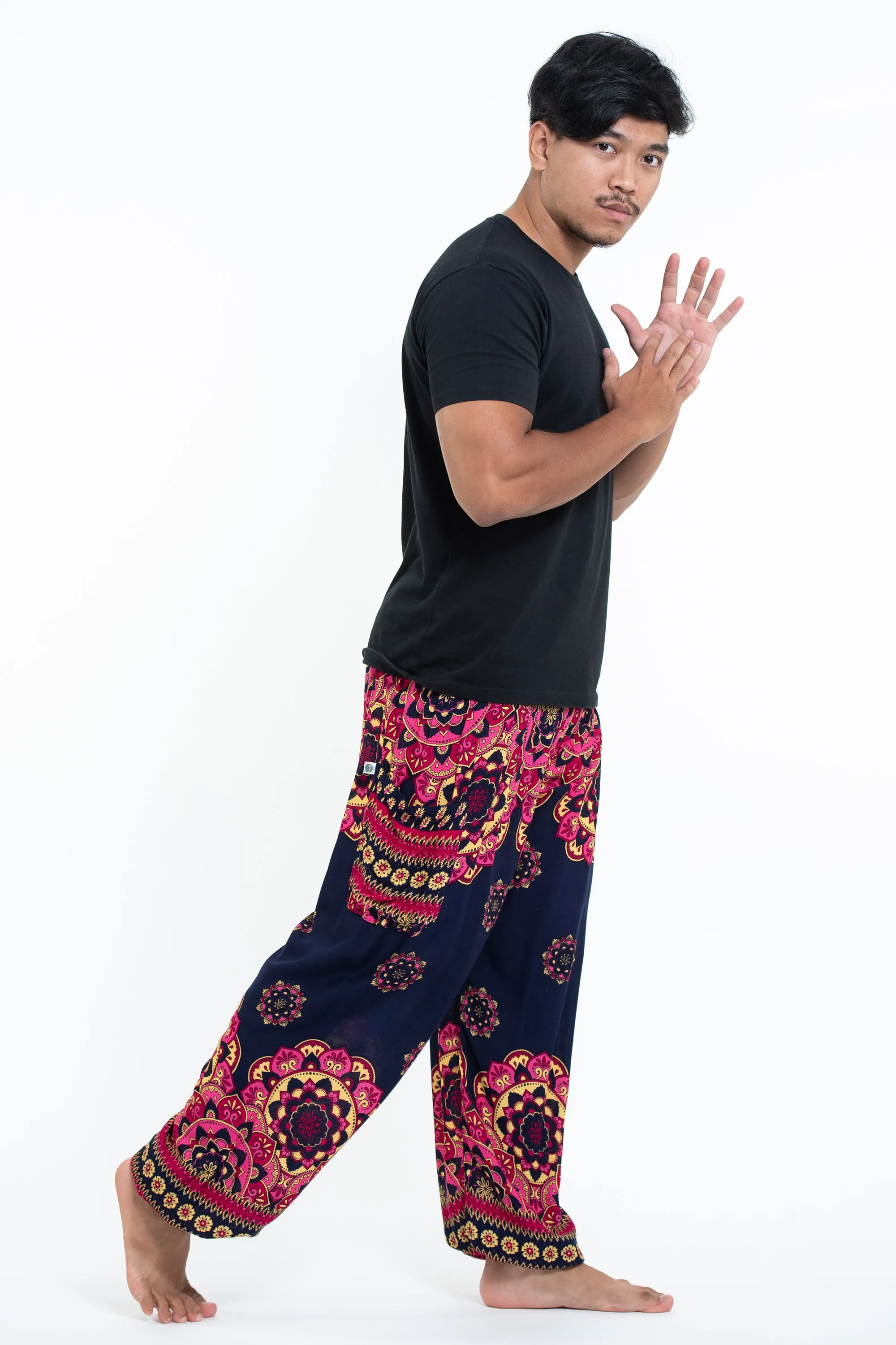 Lotus Mandalas Men's Harem Pants in Navy