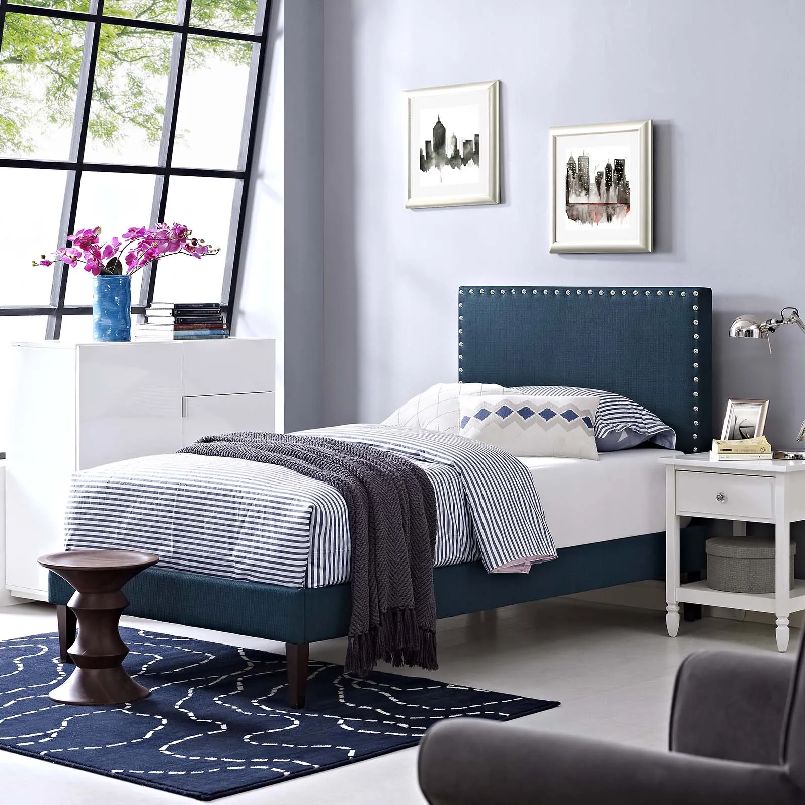 Macie Fabric Platform Bed with Squared Tapered Legs