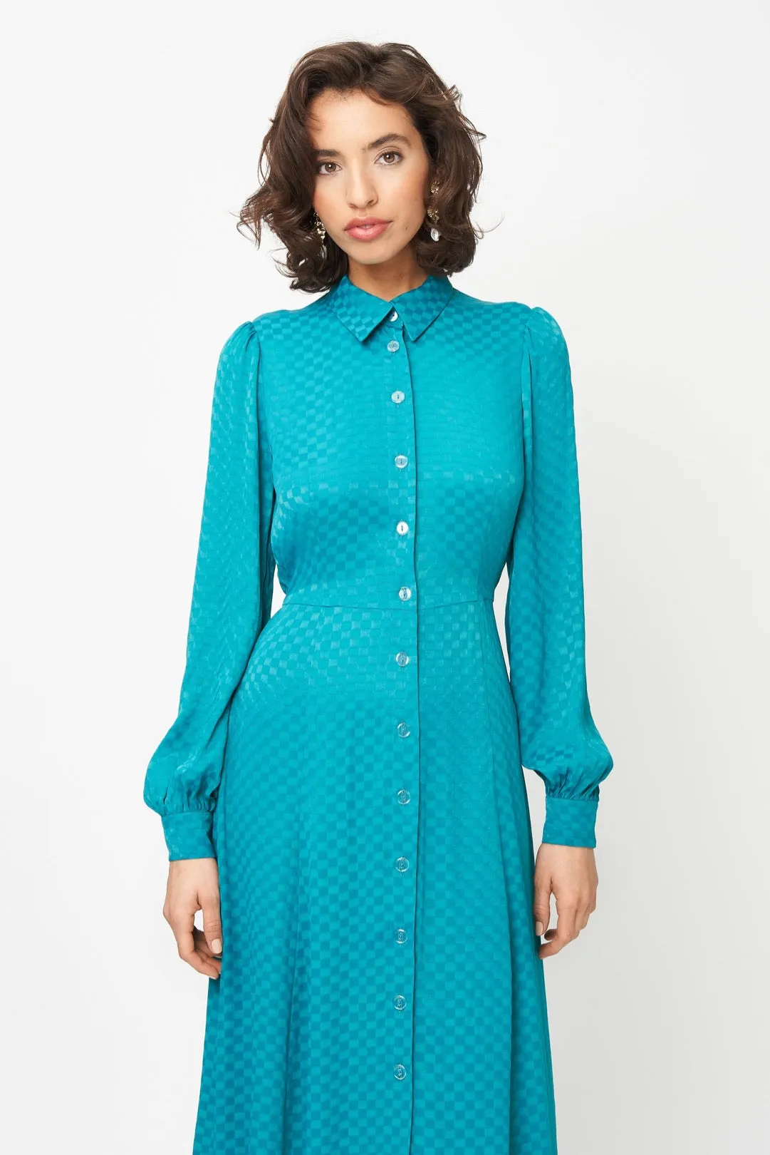 Maeve Dress Teal Checkerboard