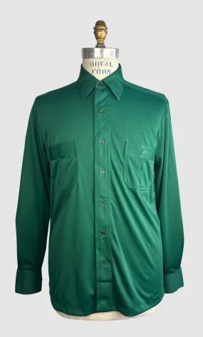 MARTINI 70s Deadstock Green Polyester Disco Shirt  Medium