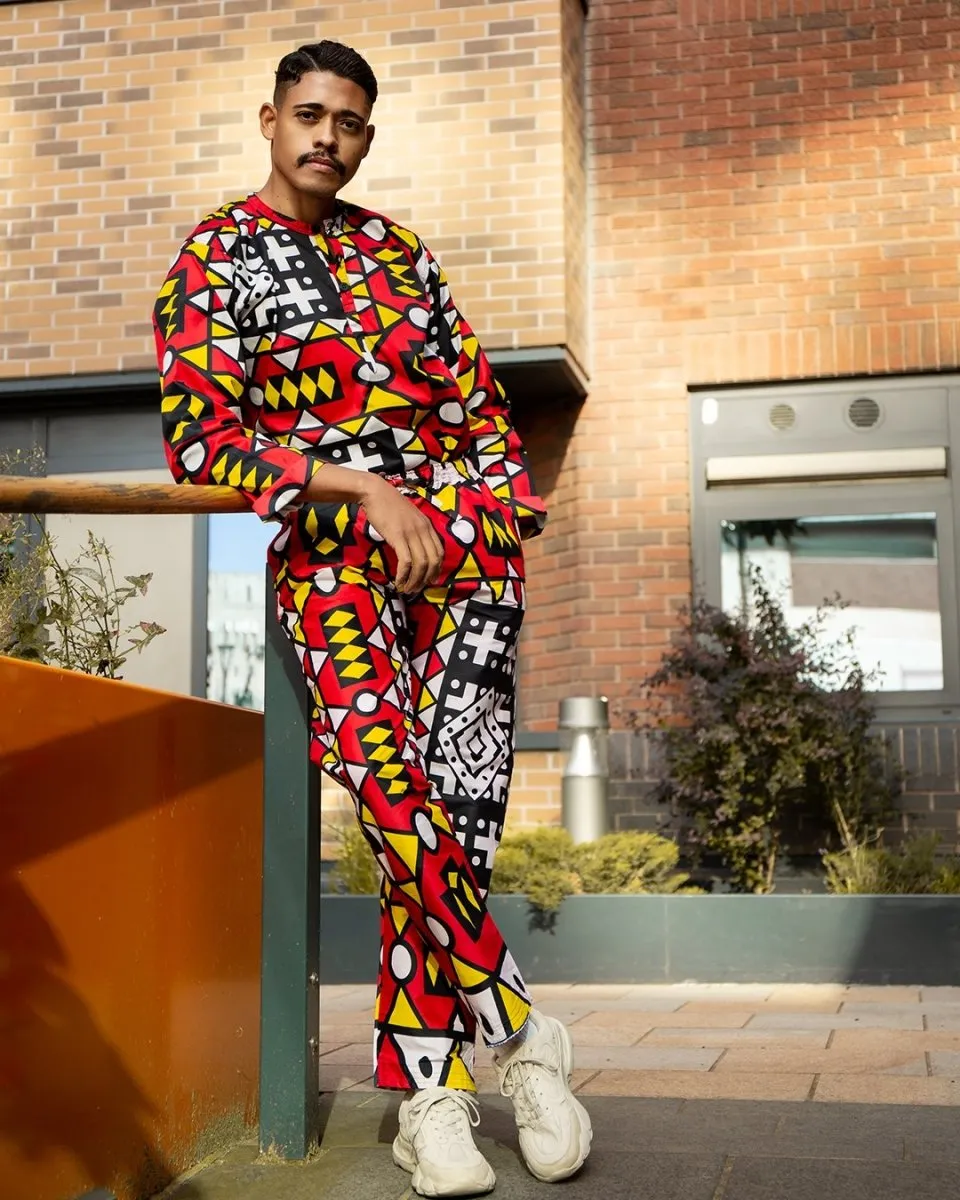 Matching African Suit In Red Samakaka