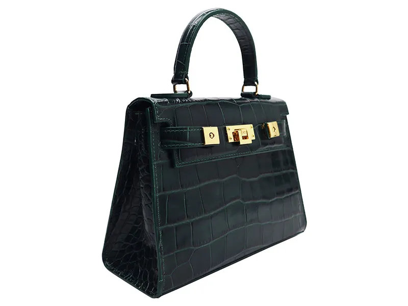 Maya Midi Orinoco 'Croc' Print Calf Leather Handbag - Dark Green