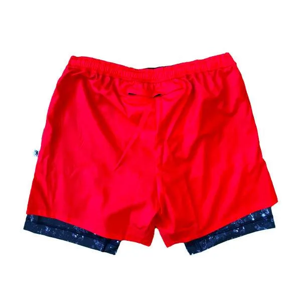 Mens 2-1 Compression Solid Red Rainmaker 7" Shorts