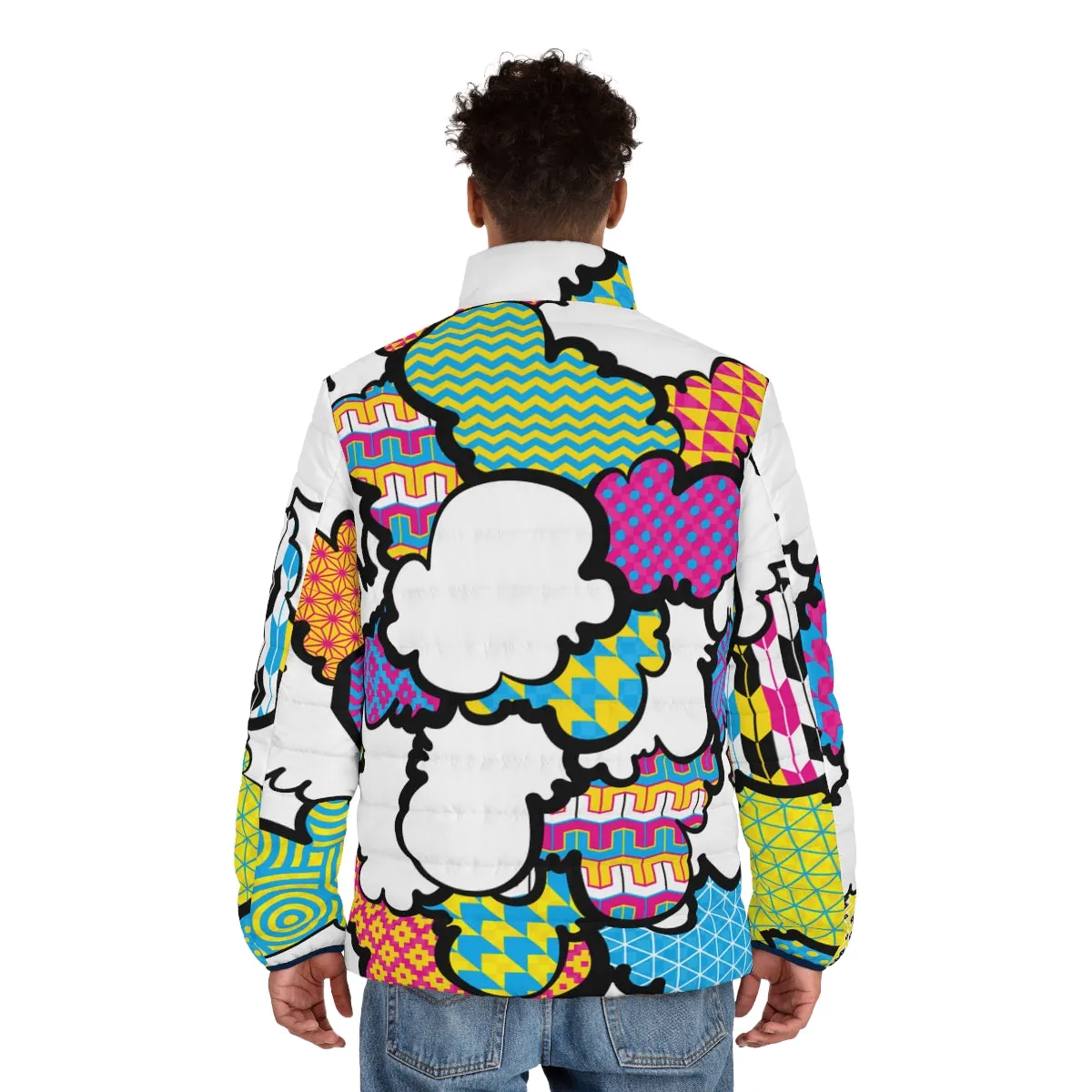 Men's CMYK Graffiti Clouds Puffer Jacket 001