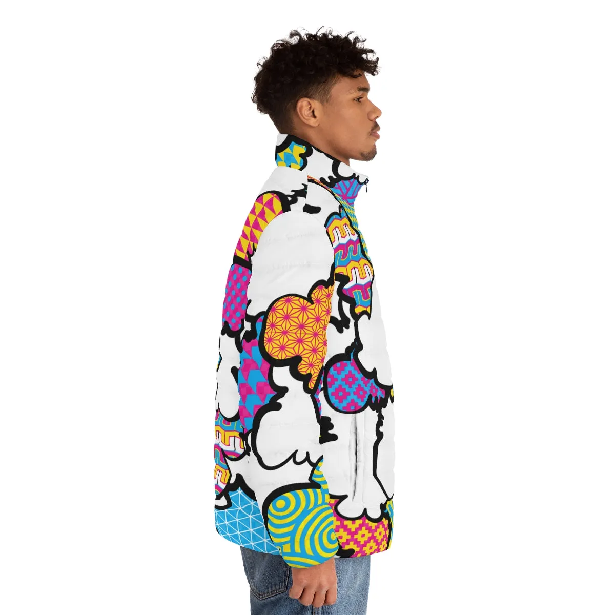 Men's CMYK Graffiti Clouds Puffer Jacket 001