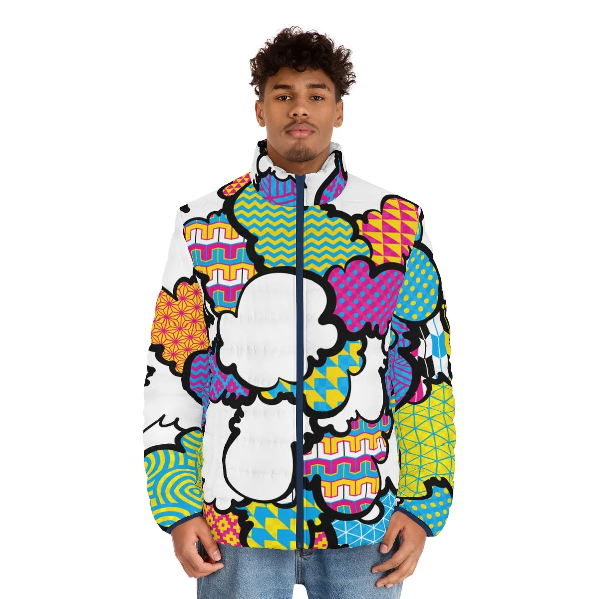 Men's CMYK Graffiti Clouds Puffer Jacket 001