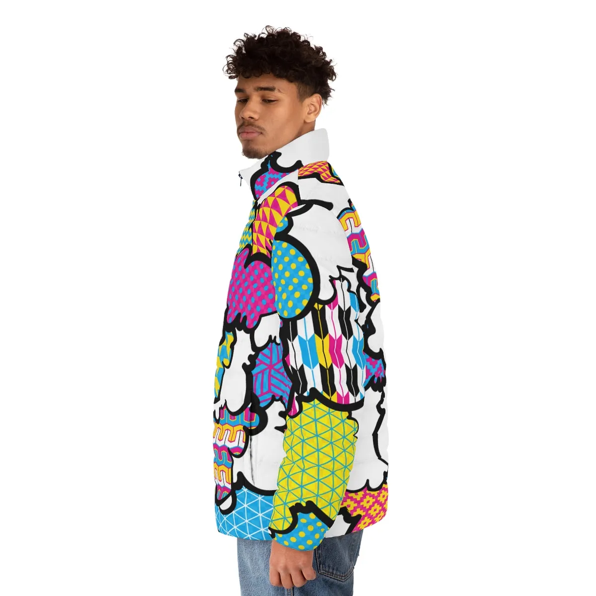 Men's CMYK Graffiti Clouds Puffer Jacket 001