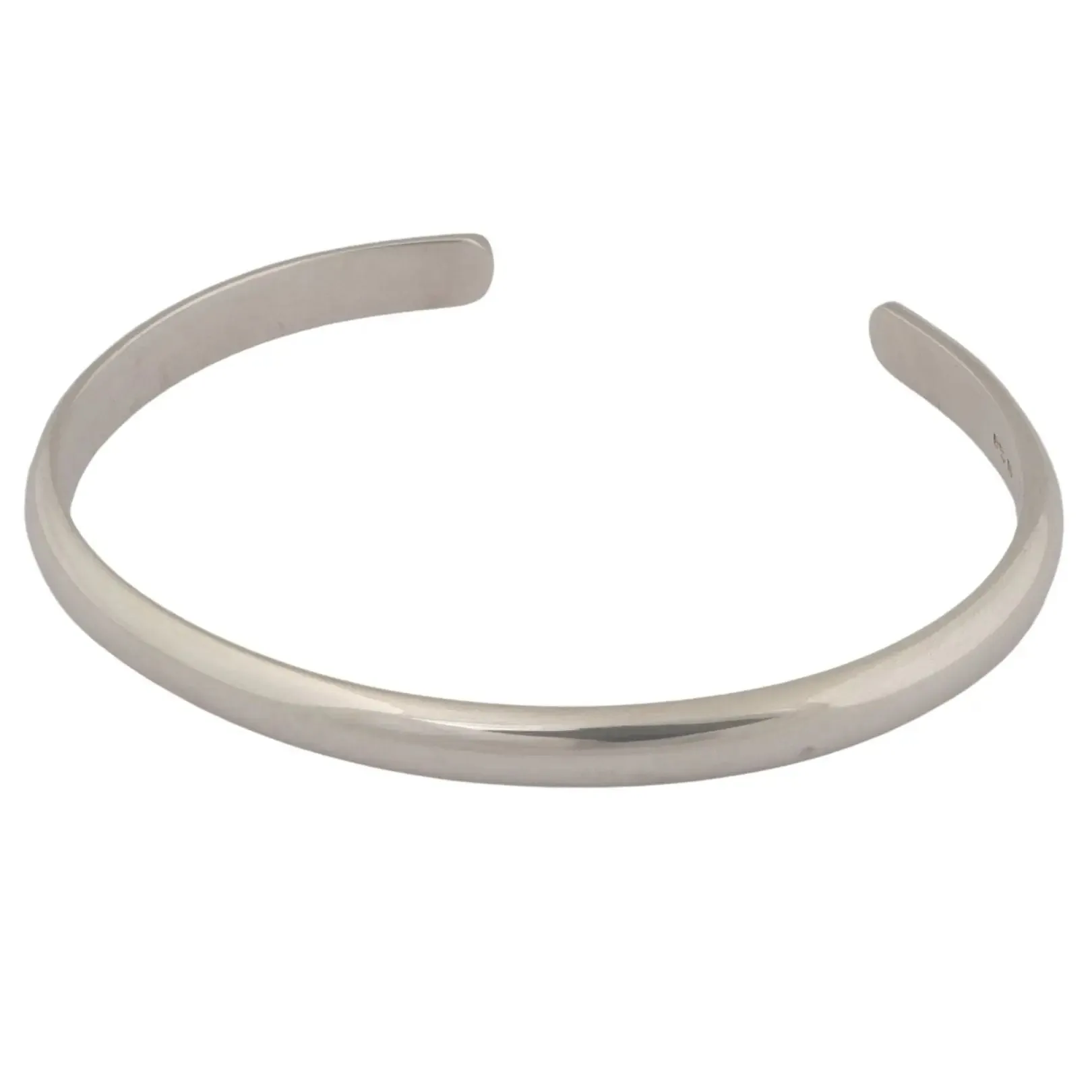 Men's Curved D-Shape Slim Silver Cuff Bracelet