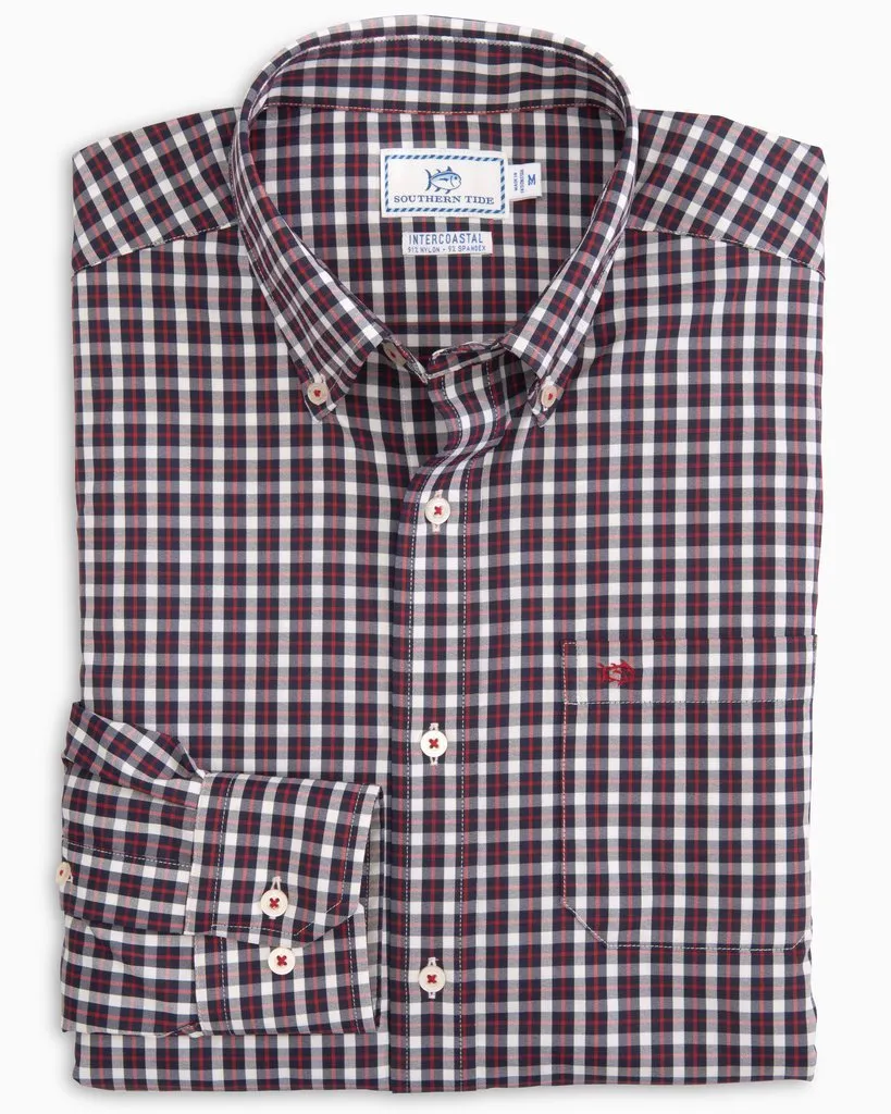 Men's Gingham Intercoastal Long Sleeve Performance Shirt