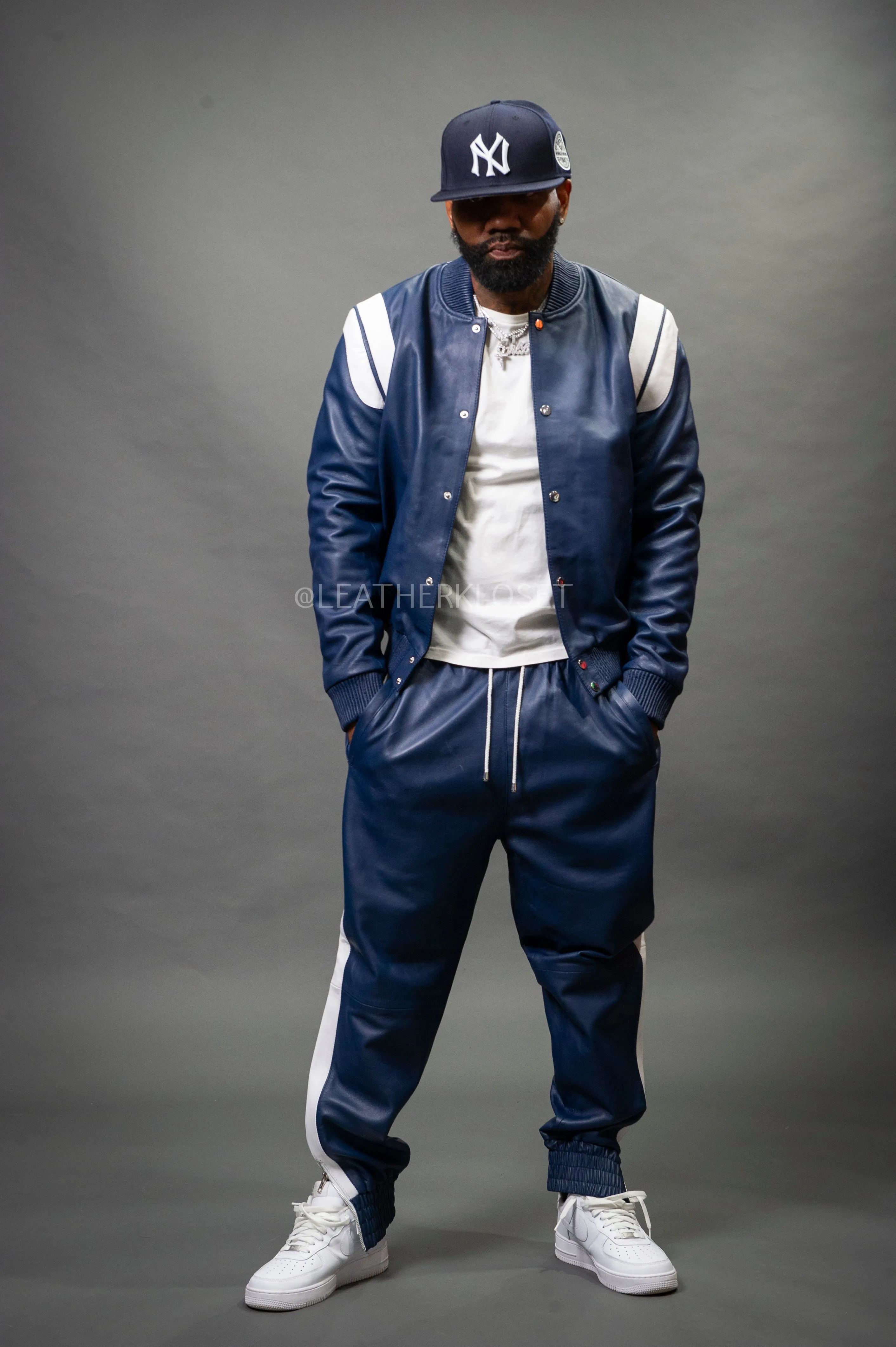 Men's Liam Leather Track Suit [Navy/White]