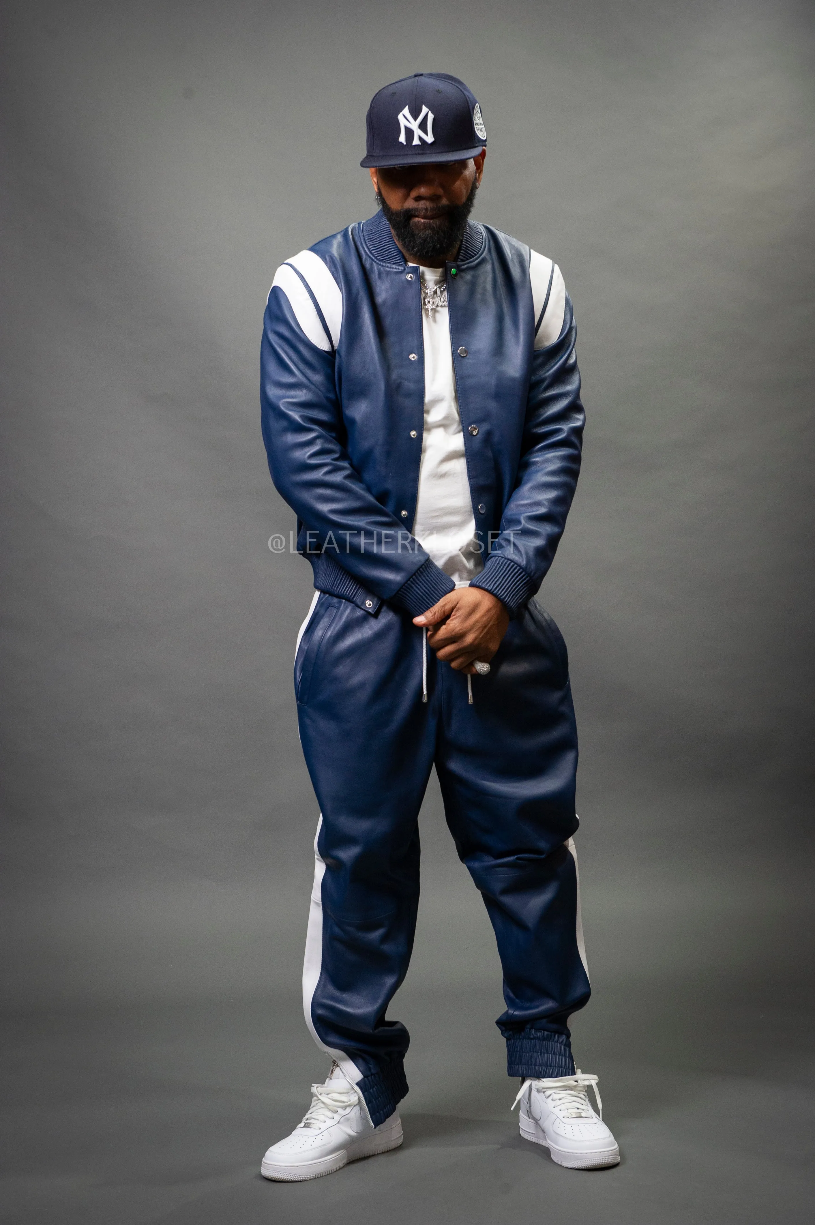 Men's Liam Leather Track Suit [Navy/White]