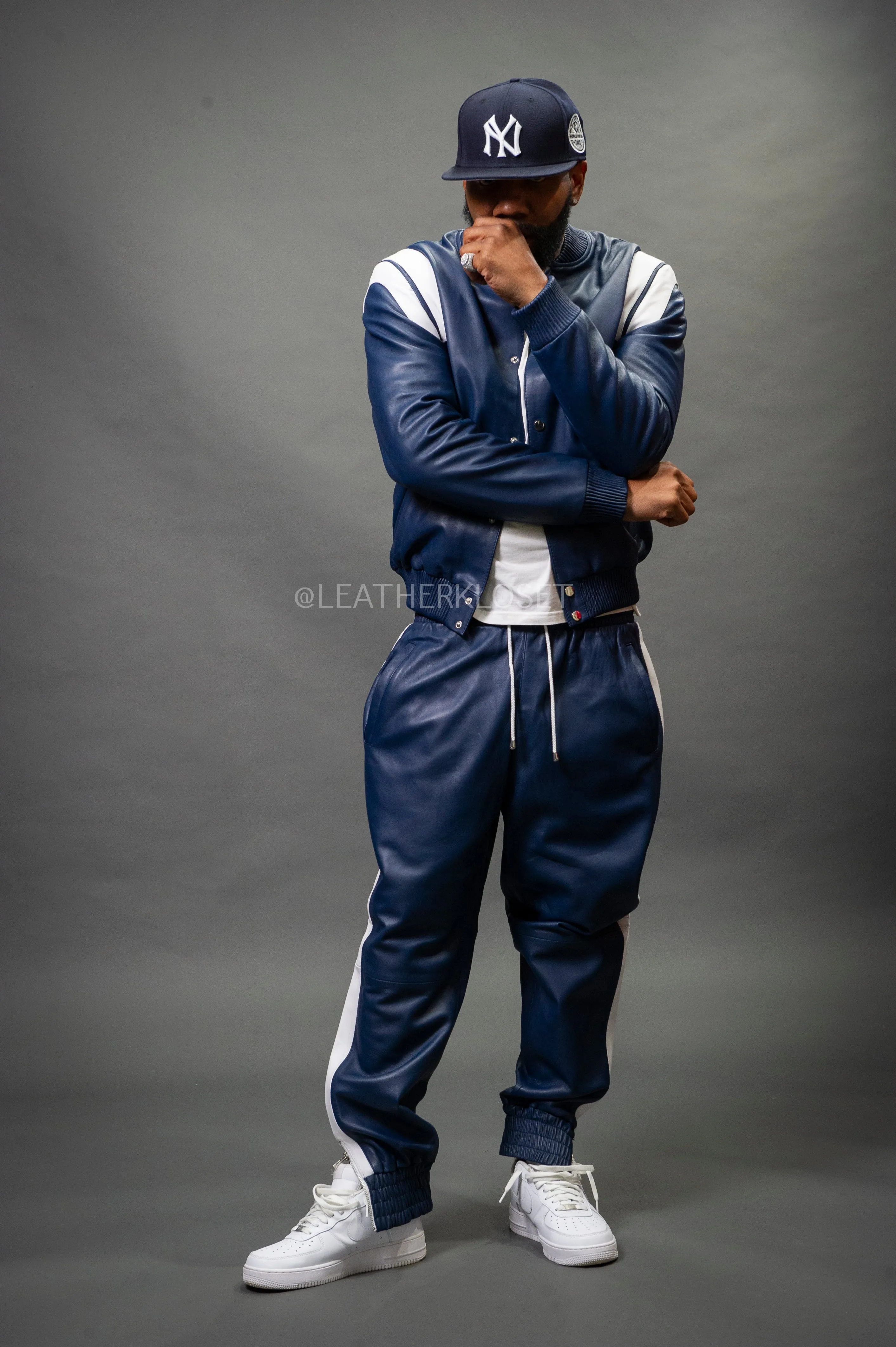 Men's Liam Leather Track Suit [Navy/White]