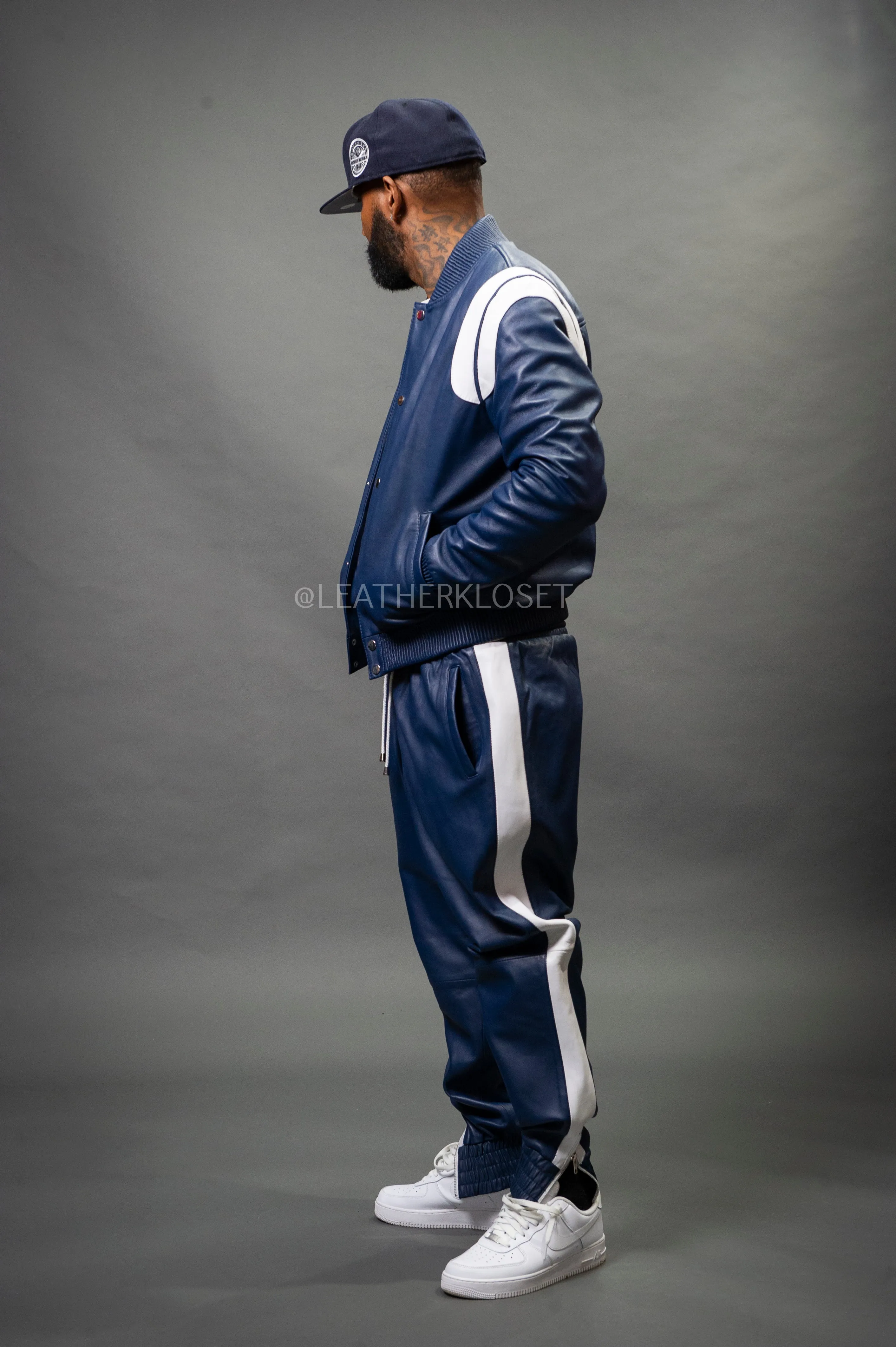 Men's Liam Leather Track Suit [Navy/White]