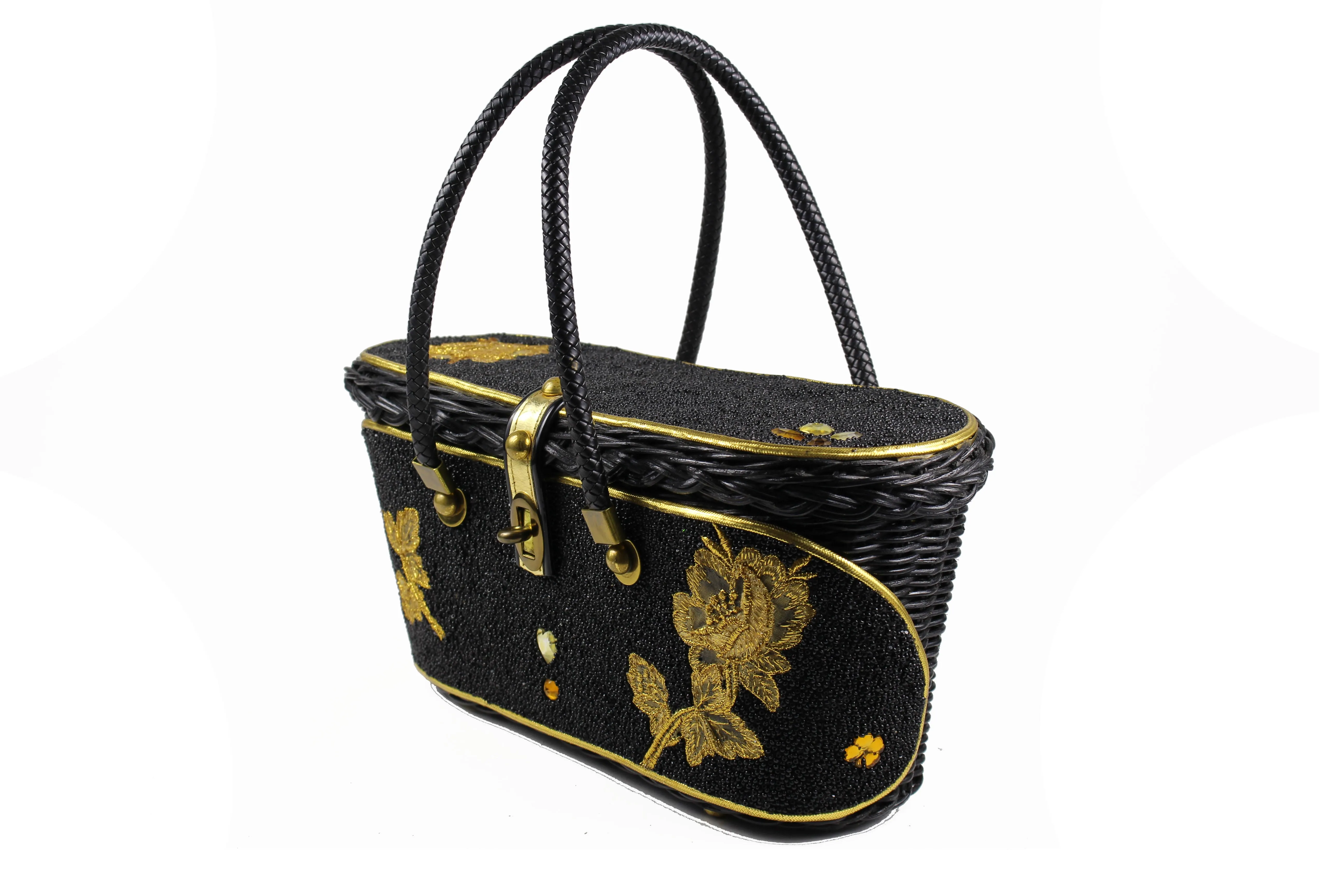 MIDAS OF MIAMI black wicker and beads bag