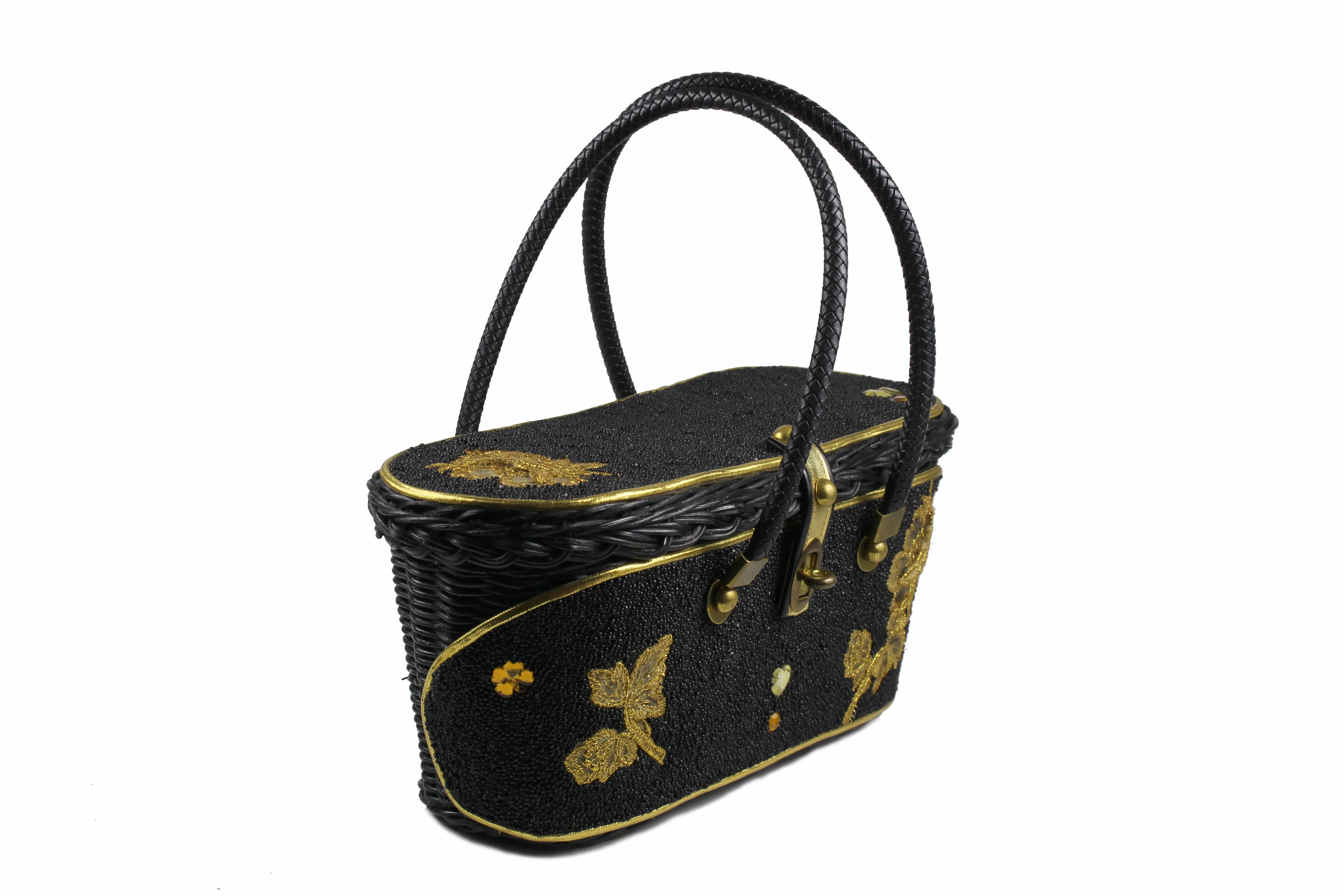 MIDAS OF MIAMI black wicker and beads bag