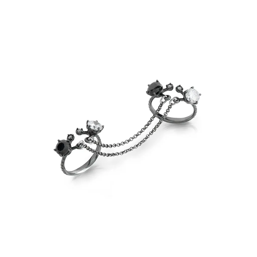 Mini Gems Chandelier Ring [Black/White gems]