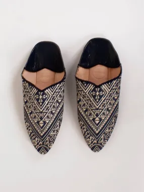 Moroccan Jacquard Pointed Babouche Slippers, Indigo