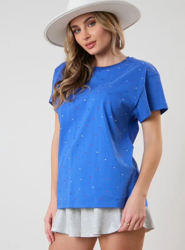 Multi Color Rhinestoned Tee