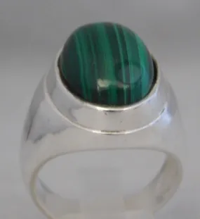 Natural Malachite Gemstone .925 Sterling Silver Heavy Mens Ring....Size 10.25