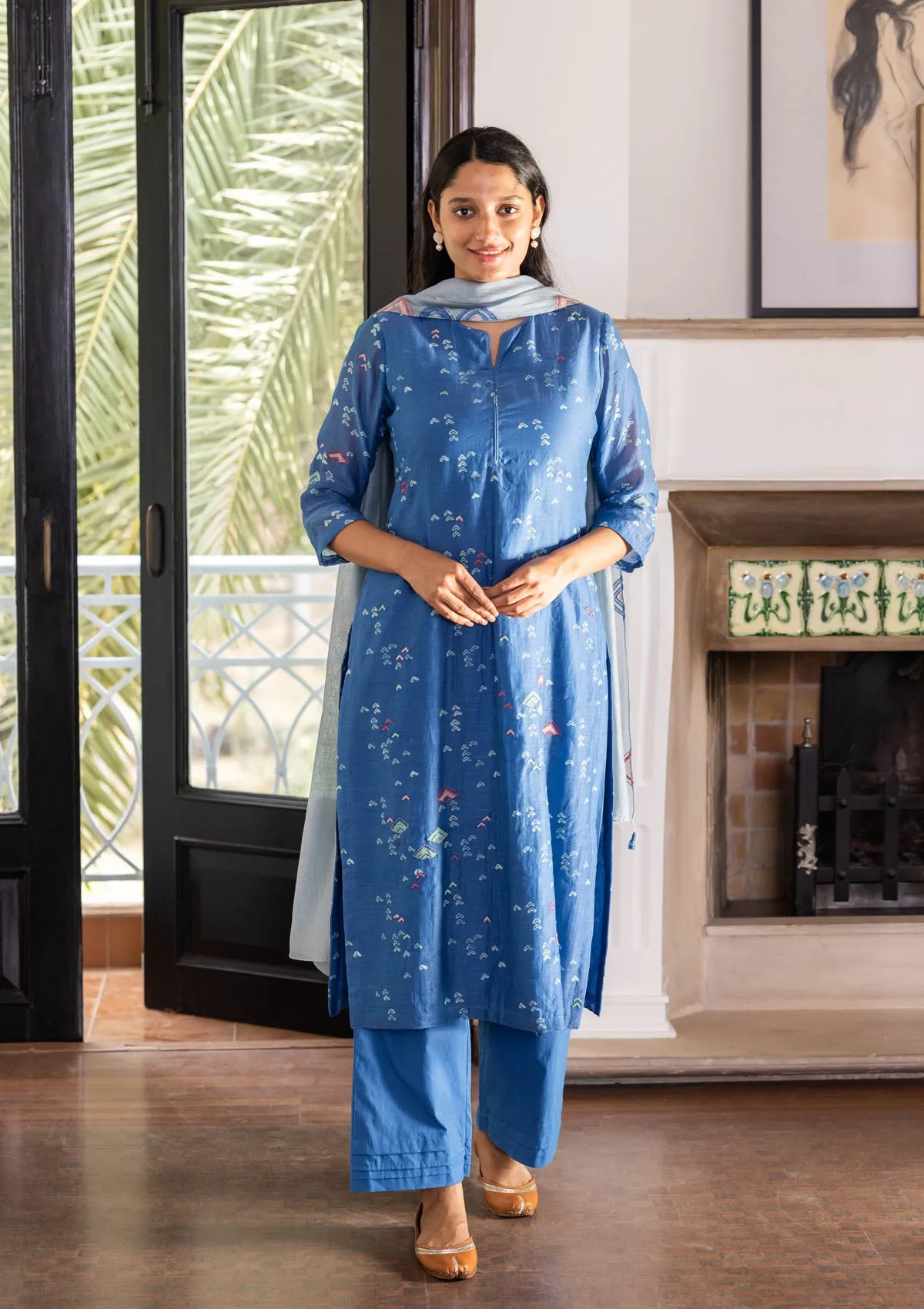 Ocean Blue Geometric Print Kurta Set