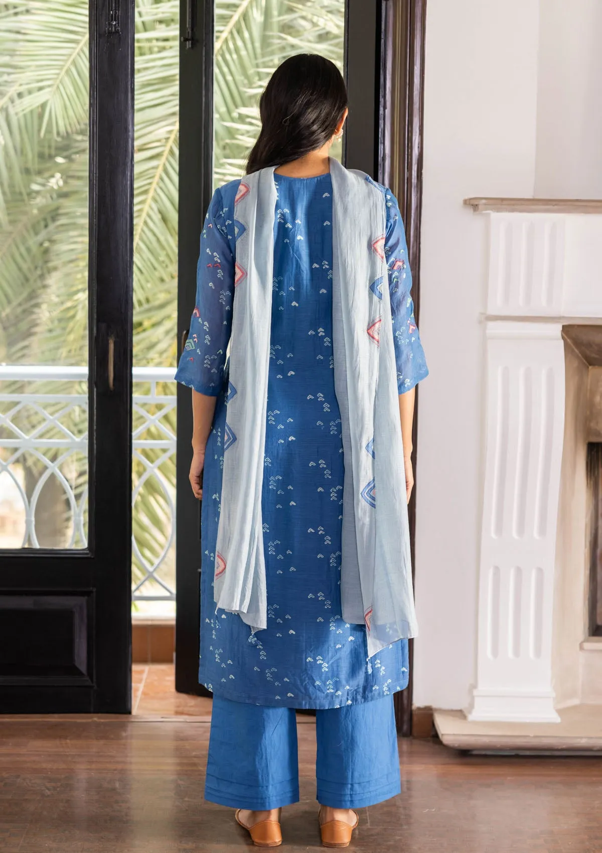 Ocean Blue Geometric Print Kurta Set