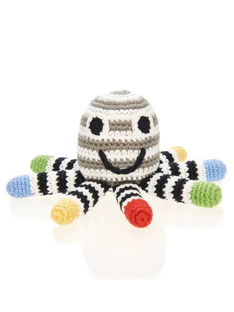 Octopus Crochet Fair Trade Rattle Toy - Monochrome Stripe