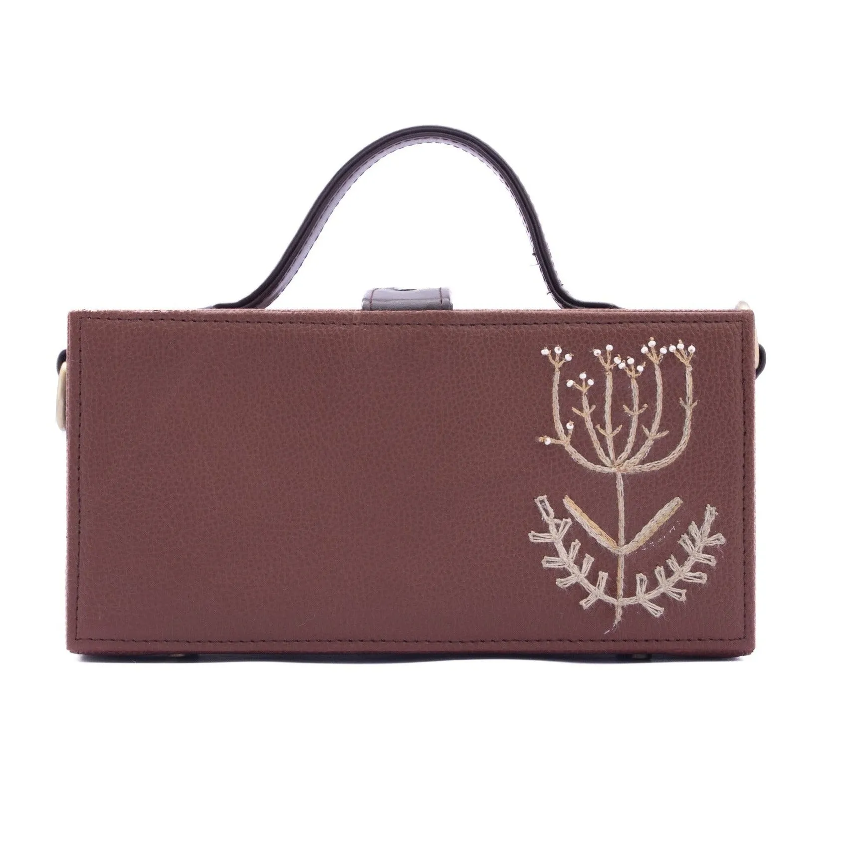 Ollie tan hand embroidered crossbody clutch bag for women