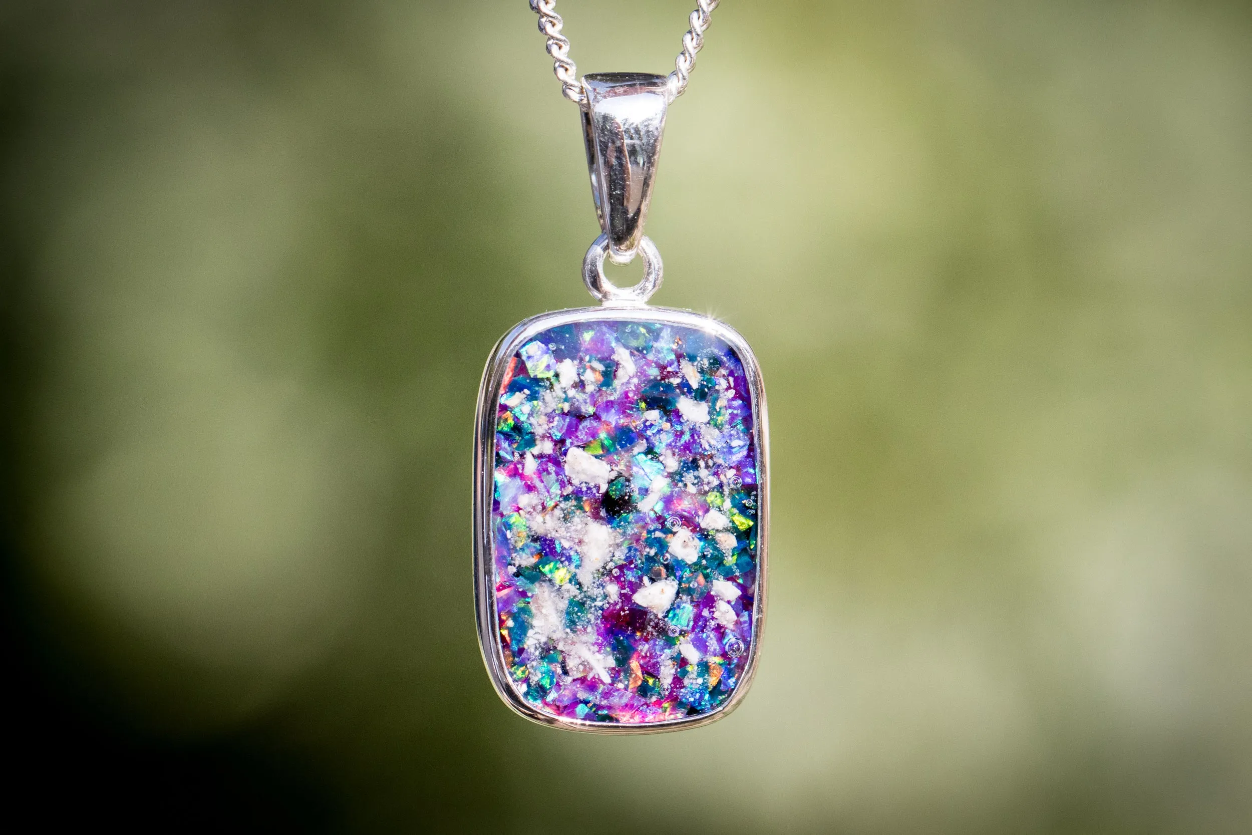 Opal Rectangle Cremation Ash Pendant