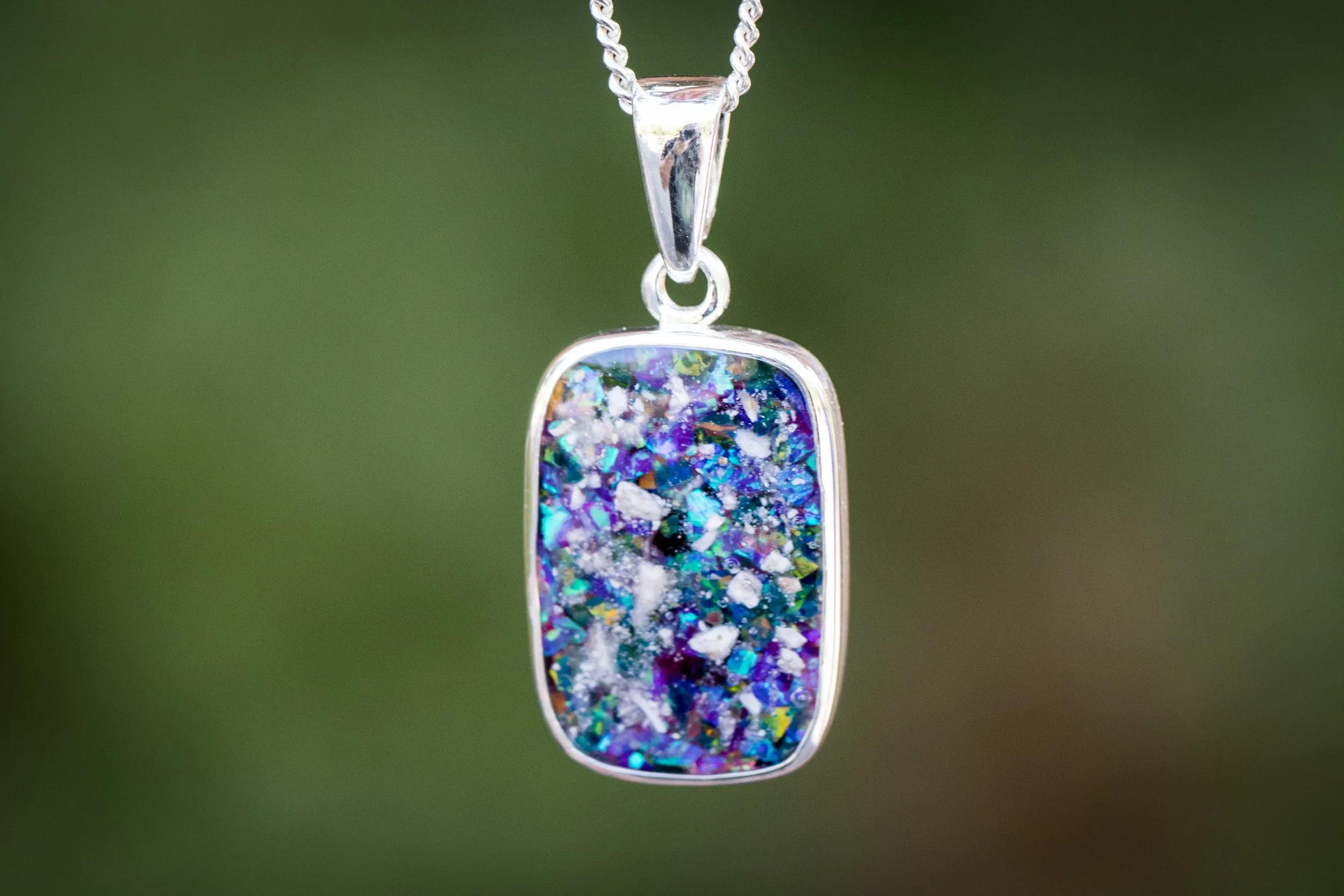 Opal Rectangle Cremation Ash Pendant