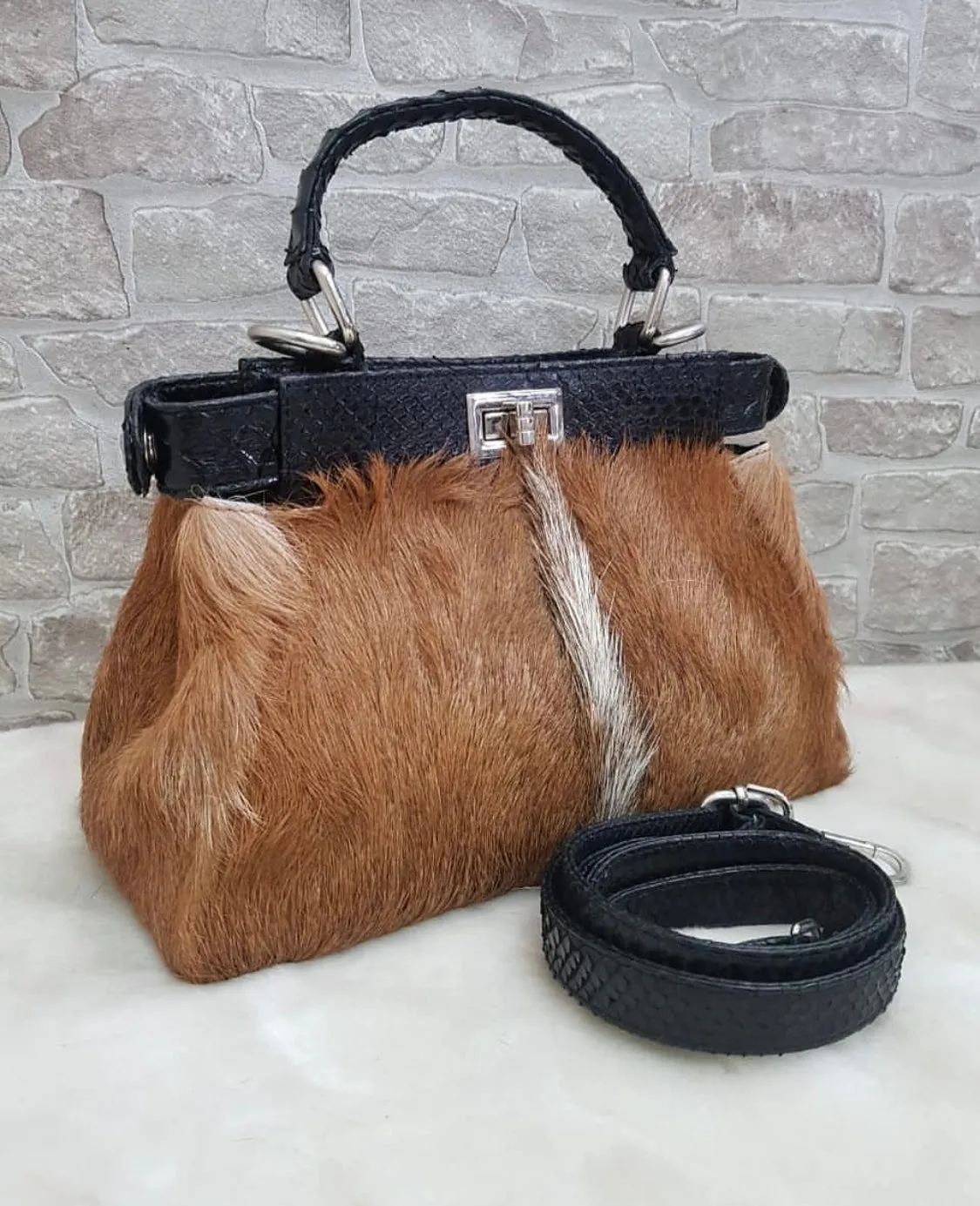 Peekaboo Fur Bag with Python Skin