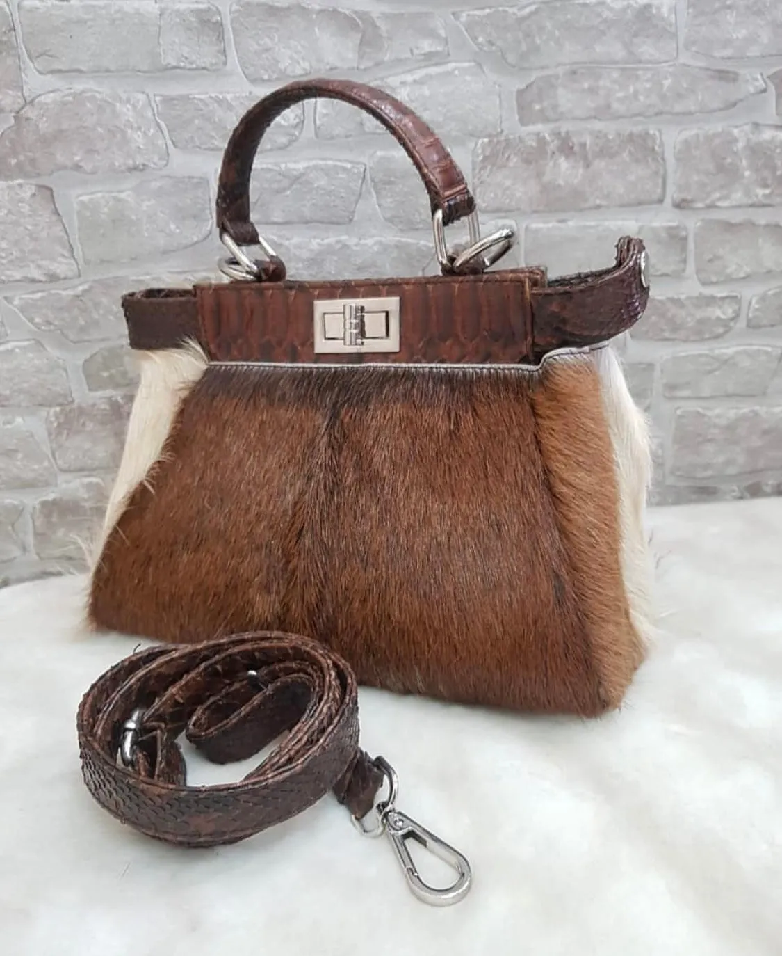 Peekaboo Fur Bag with Python Skin