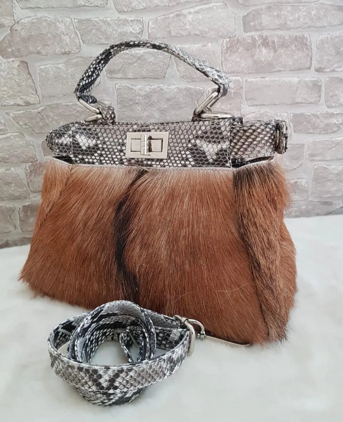 Peekaboo Fur Bag with Python Skin