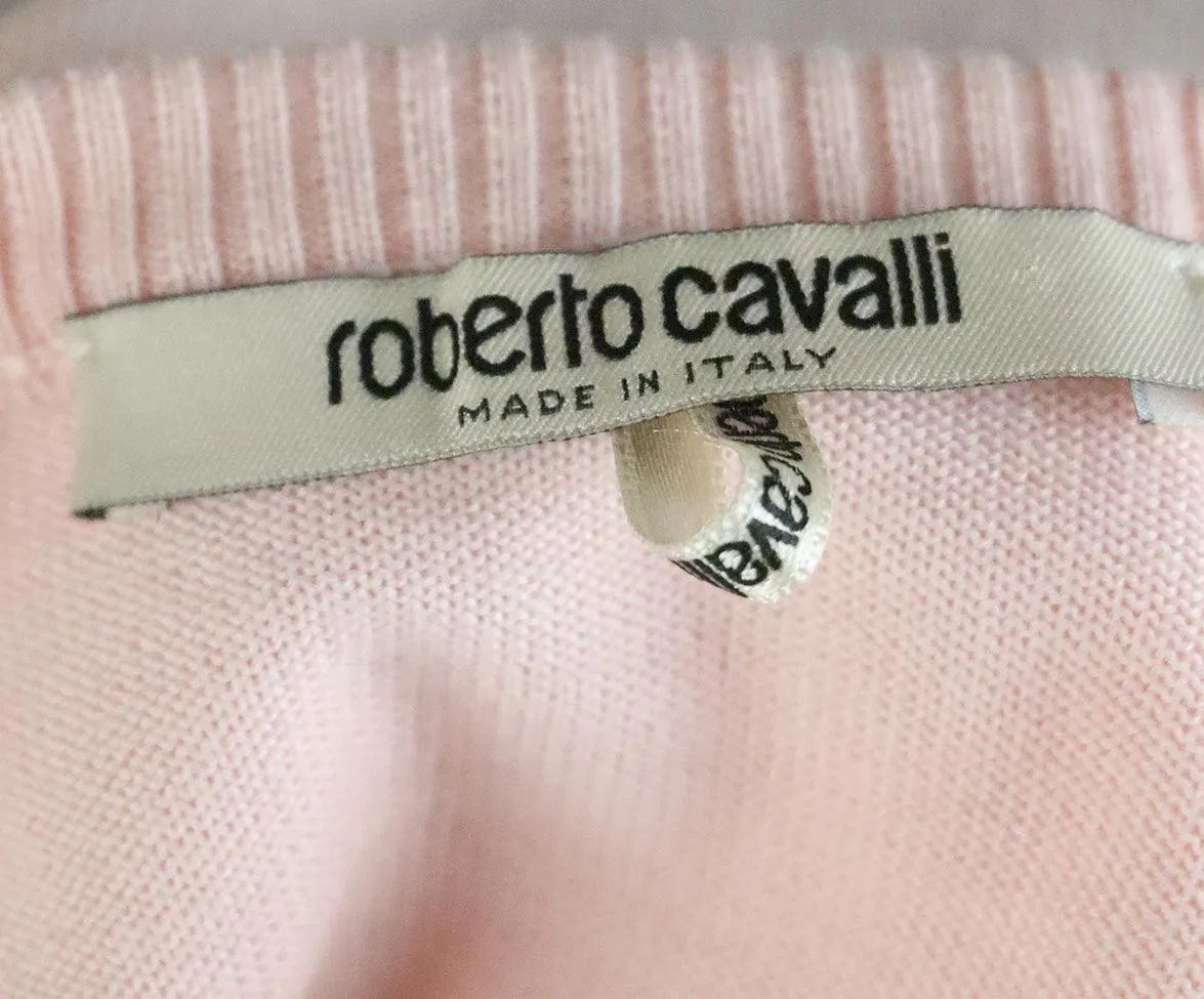 Roberto Cavalli Pink Cream Silk Wool Sweater sz 10