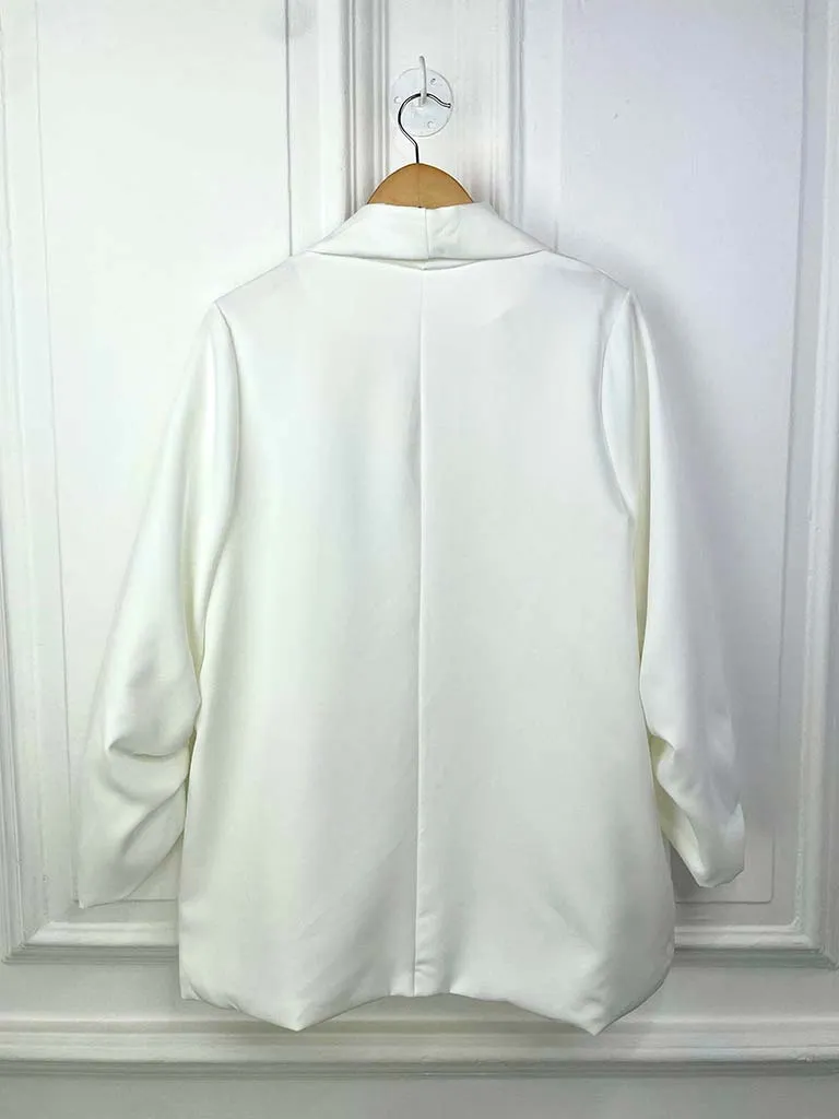 Ruched Sleeve Lined Boyfriend Blazer - Warm White