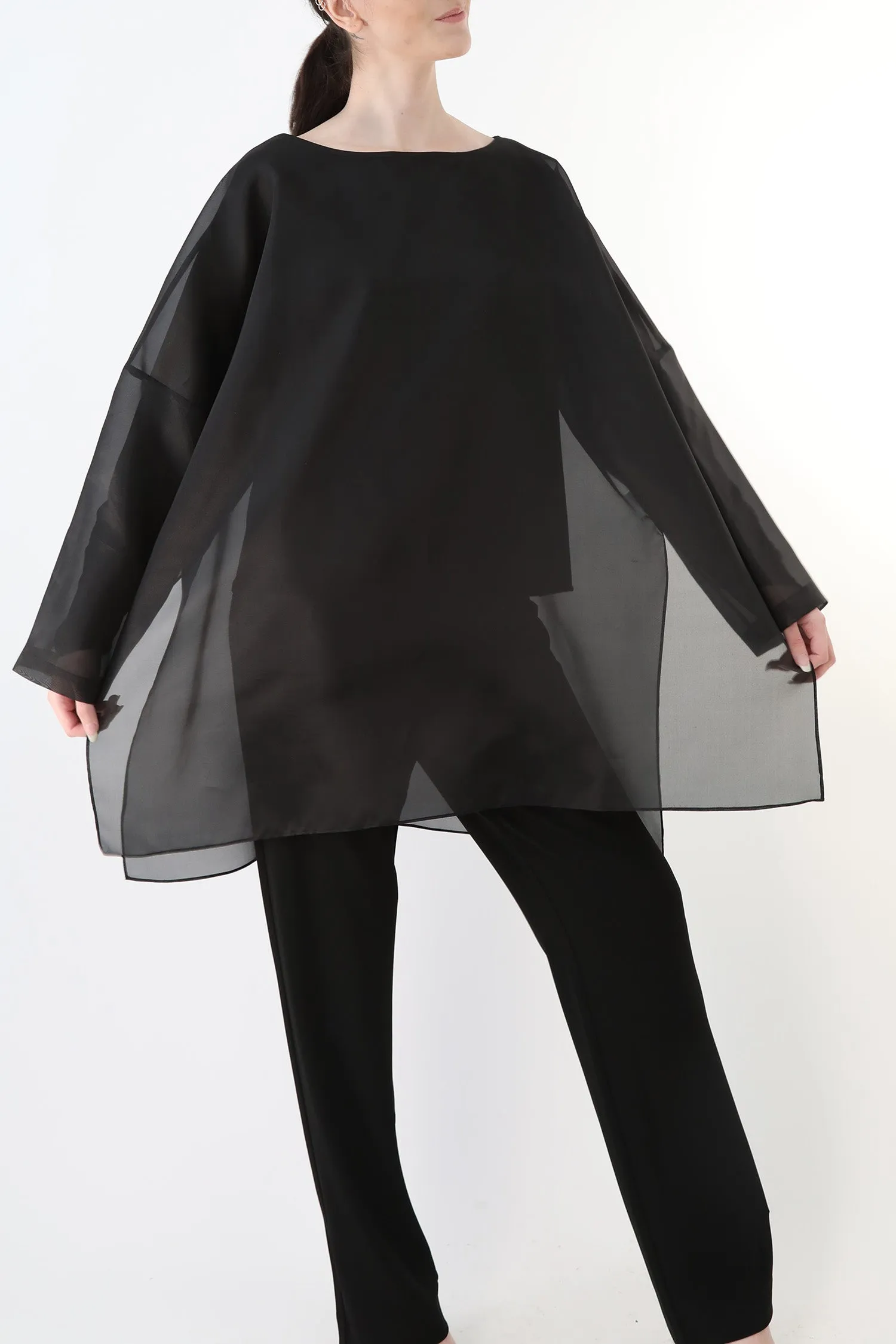 SAMIRA ONE-SIZE TUNIC IN SILK ORGANZA WITH BELT