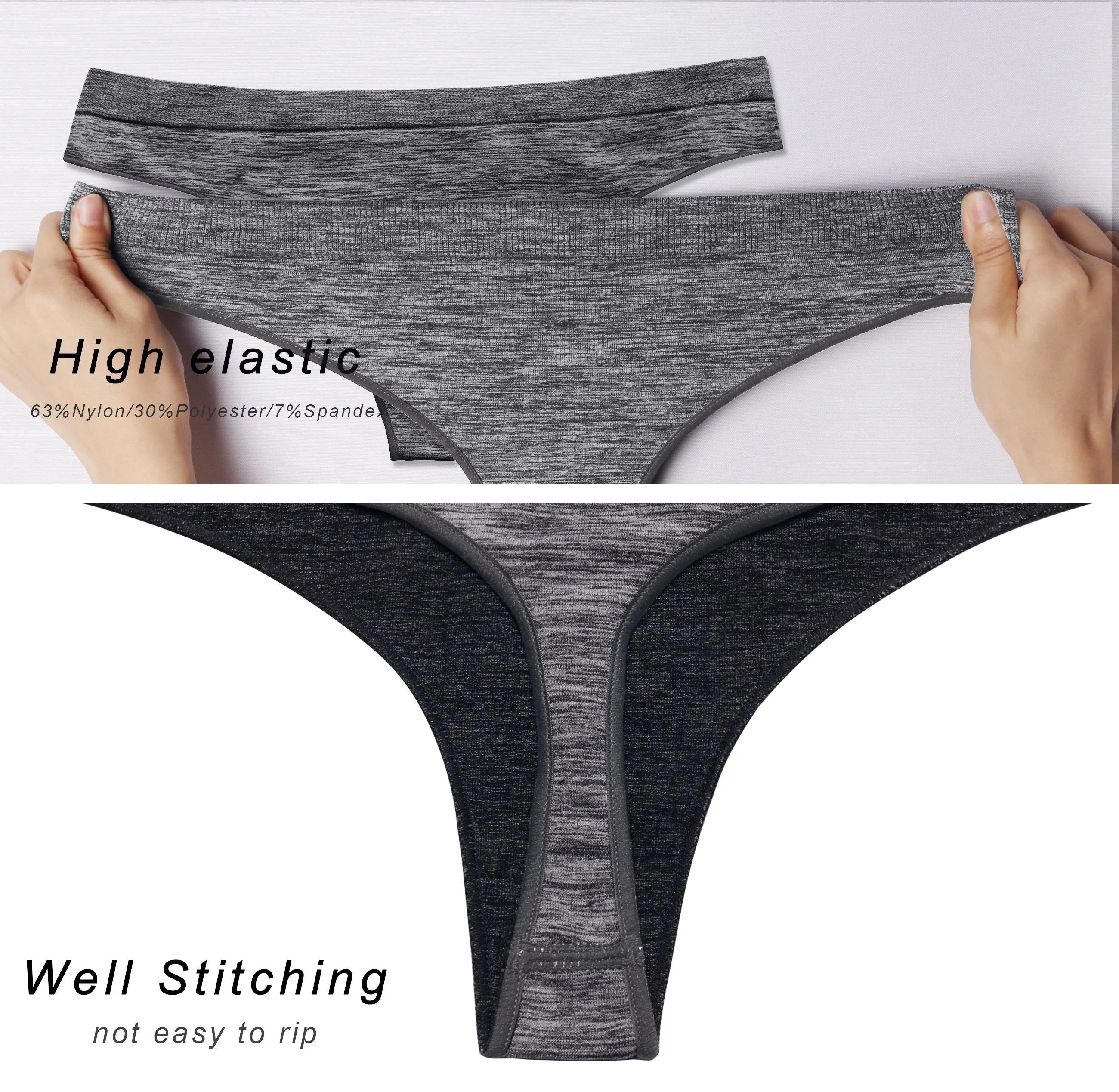 Seamless Sports Thongs Underwear heathercharcoal ins