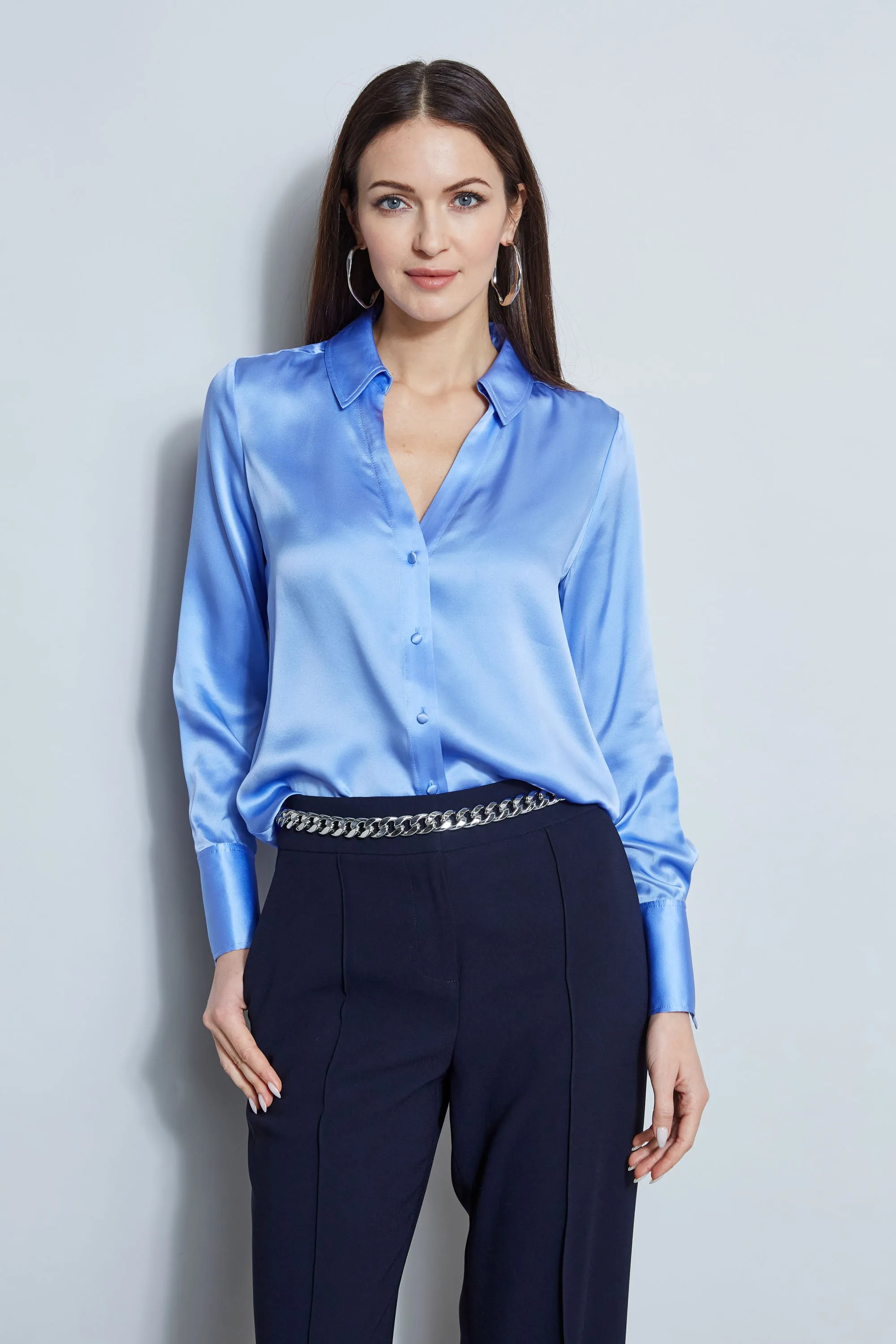 Silk Satin Button Down Shirt