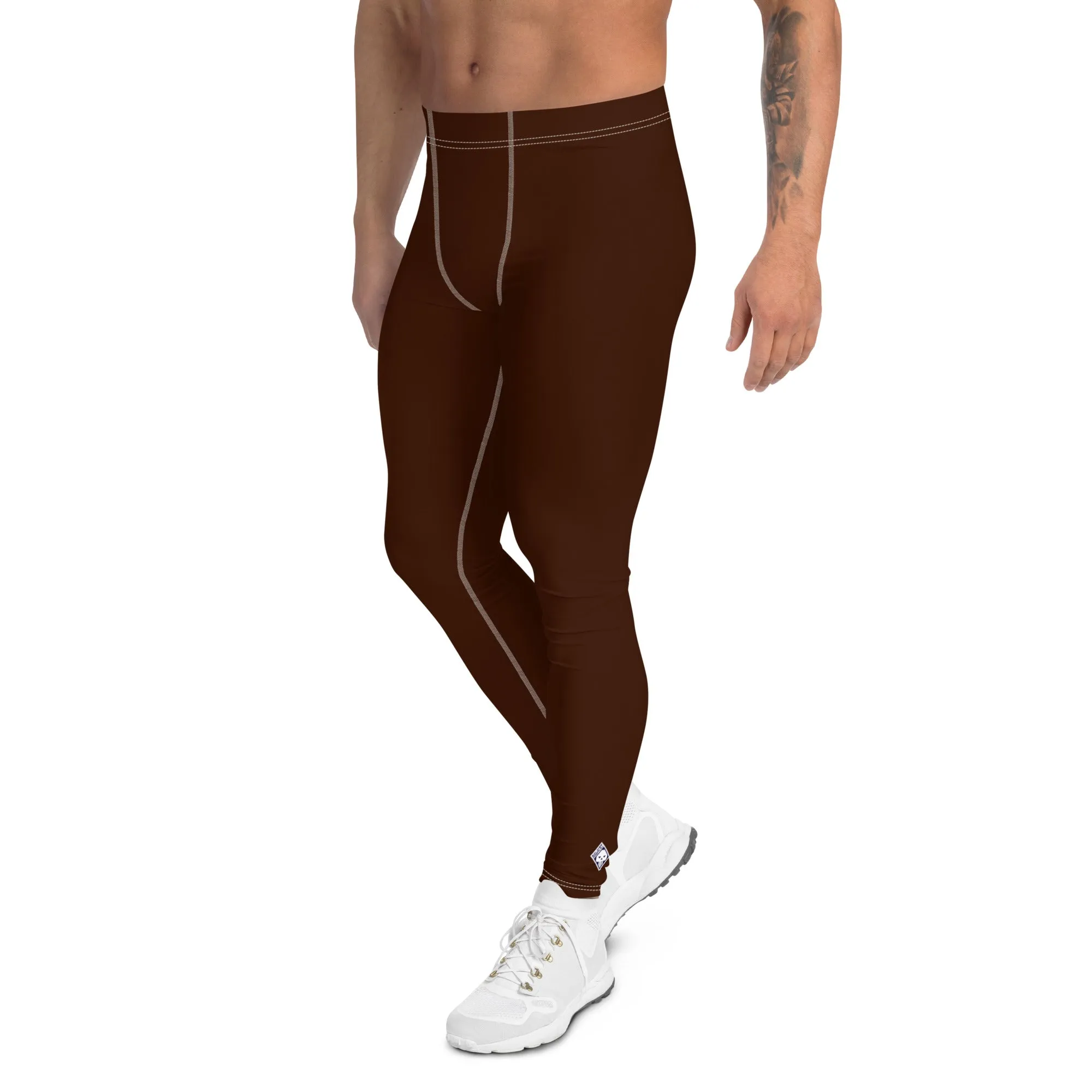 Sleek Silhouette: Men's Solid Color Yoga Pants Leggings - Chocolate